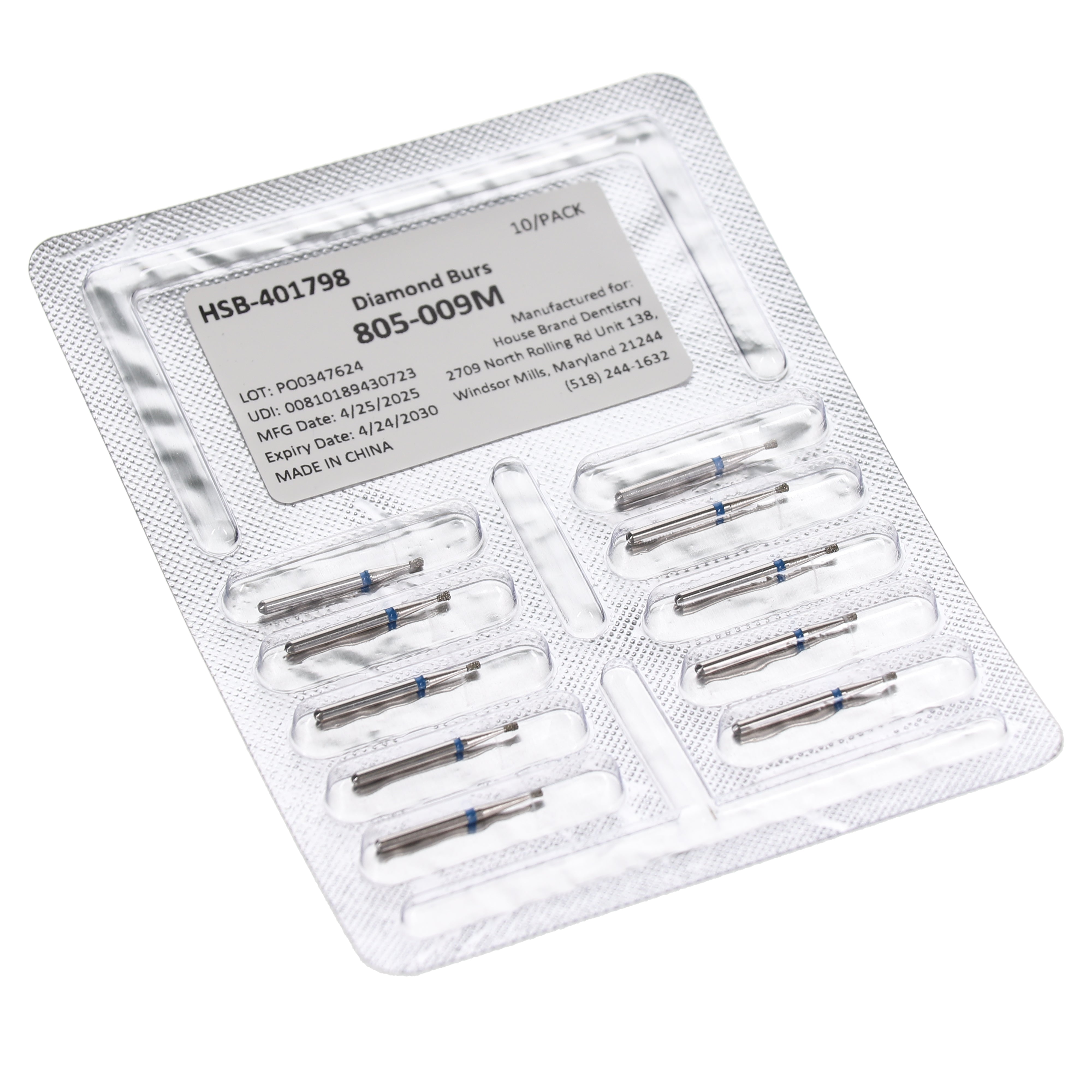 House Brand Dentistry 401798 HSB FG 805-009M Inverted Cone Medium Grit Diamond Burs 10/Pk