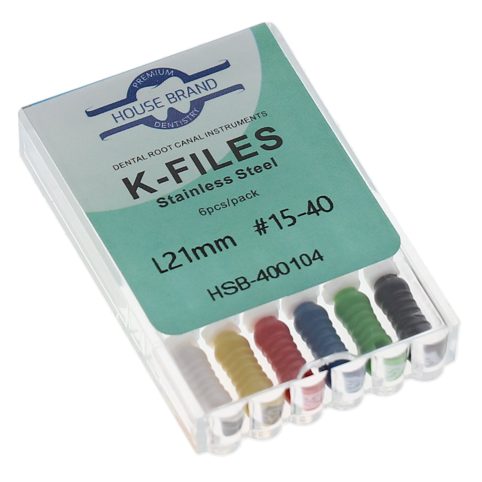 House Brand Dentistry 400104 HSB Endodontic K-Files 21mm #15-40 Assorted Stainless Steel 6/Pk