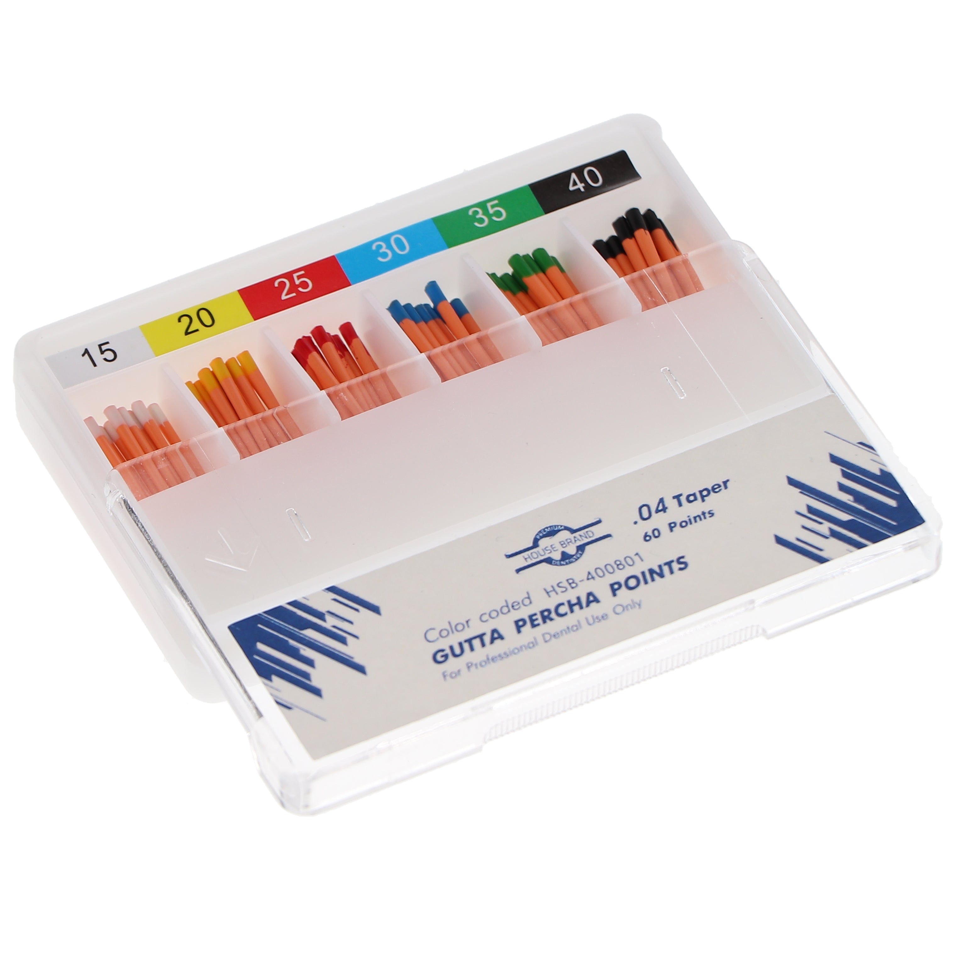 House Brand Dentistry 400801 HSB Gutta Percha Points .04 Tapered #15-40 60/Pk