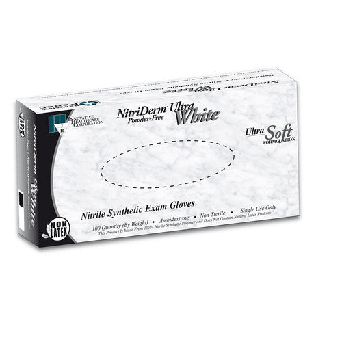 Innovative Healthcare 167100 Nitriderm Nitrile Gloves Ultra White Small PF 100/Bx