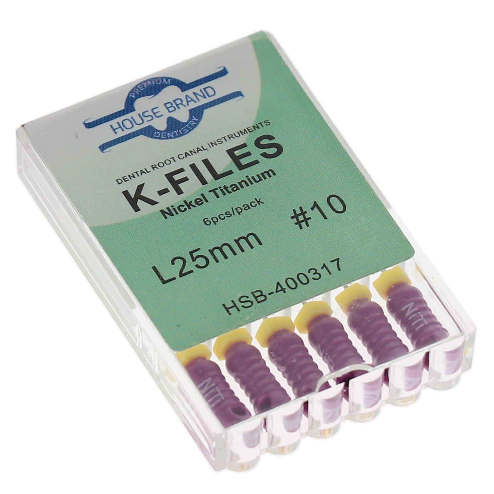 House Brand Dentistry 400317 HSB Endodontic K-Files NiTi 25mm #10 6/Pk