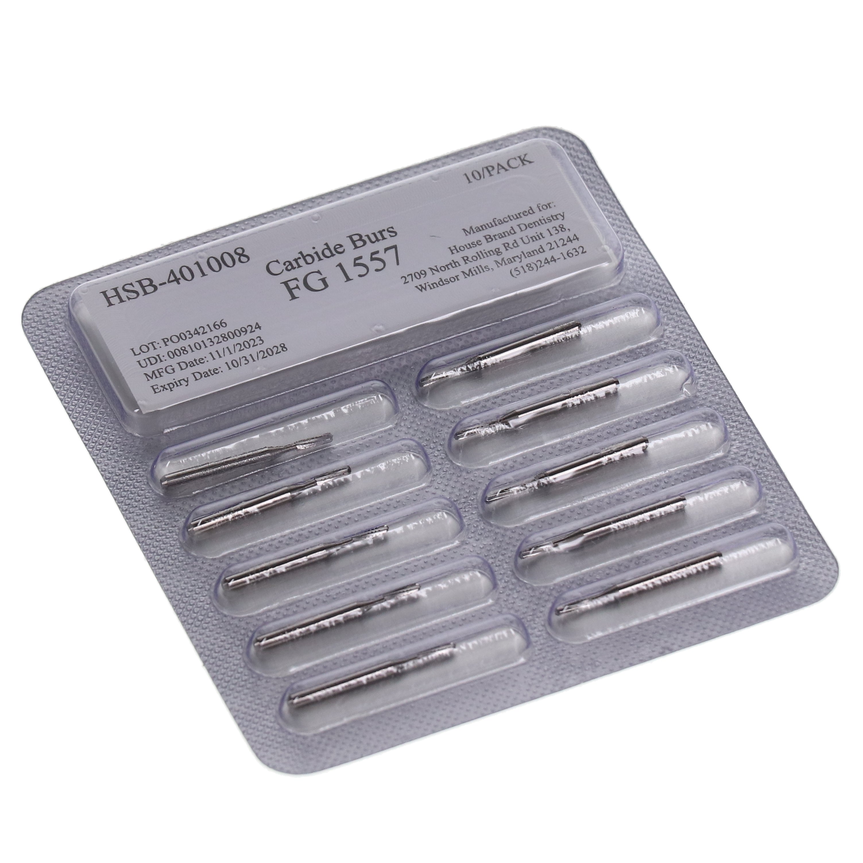 House Brand Dentistry 401008 HSB FG #1557 Straight Dome Crosscut Carbide Burs 100/Pk