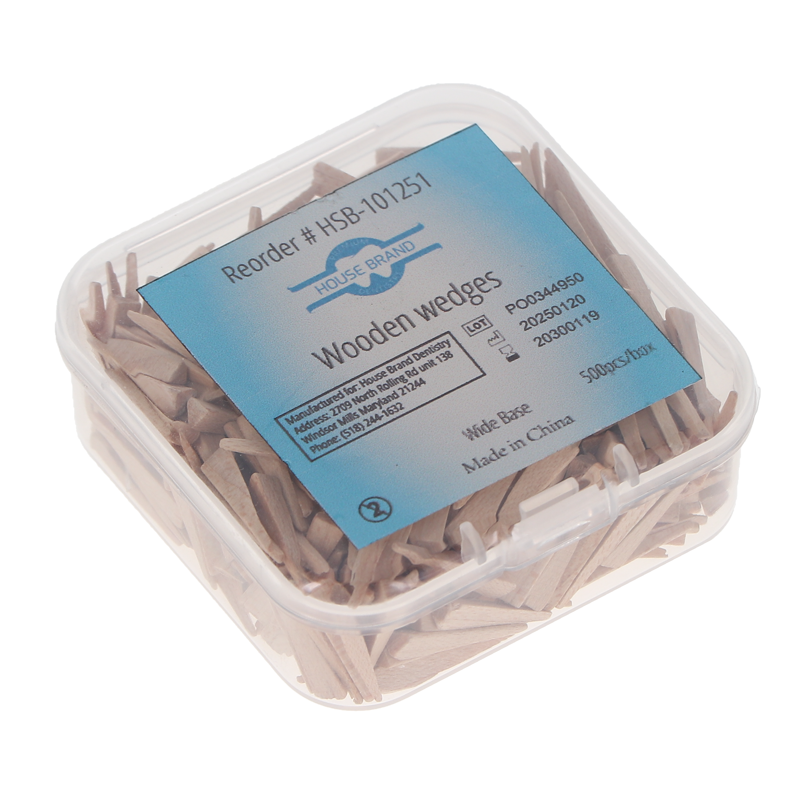 House Brand Dentistry 101251 HSB Dental Matrix Wood Wedges Wide Base 500/Bx