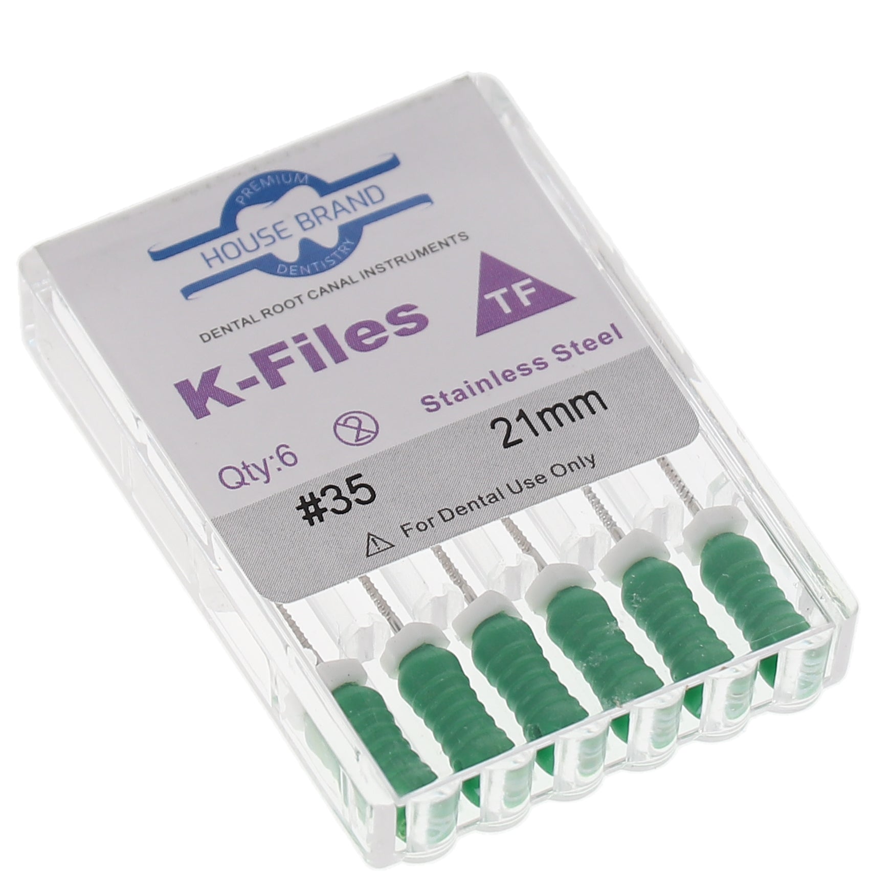 House Brand Dentistry 400207 HSB K-Files Flex-Type 21mm #35 Green Stainless Steel 6/Pk