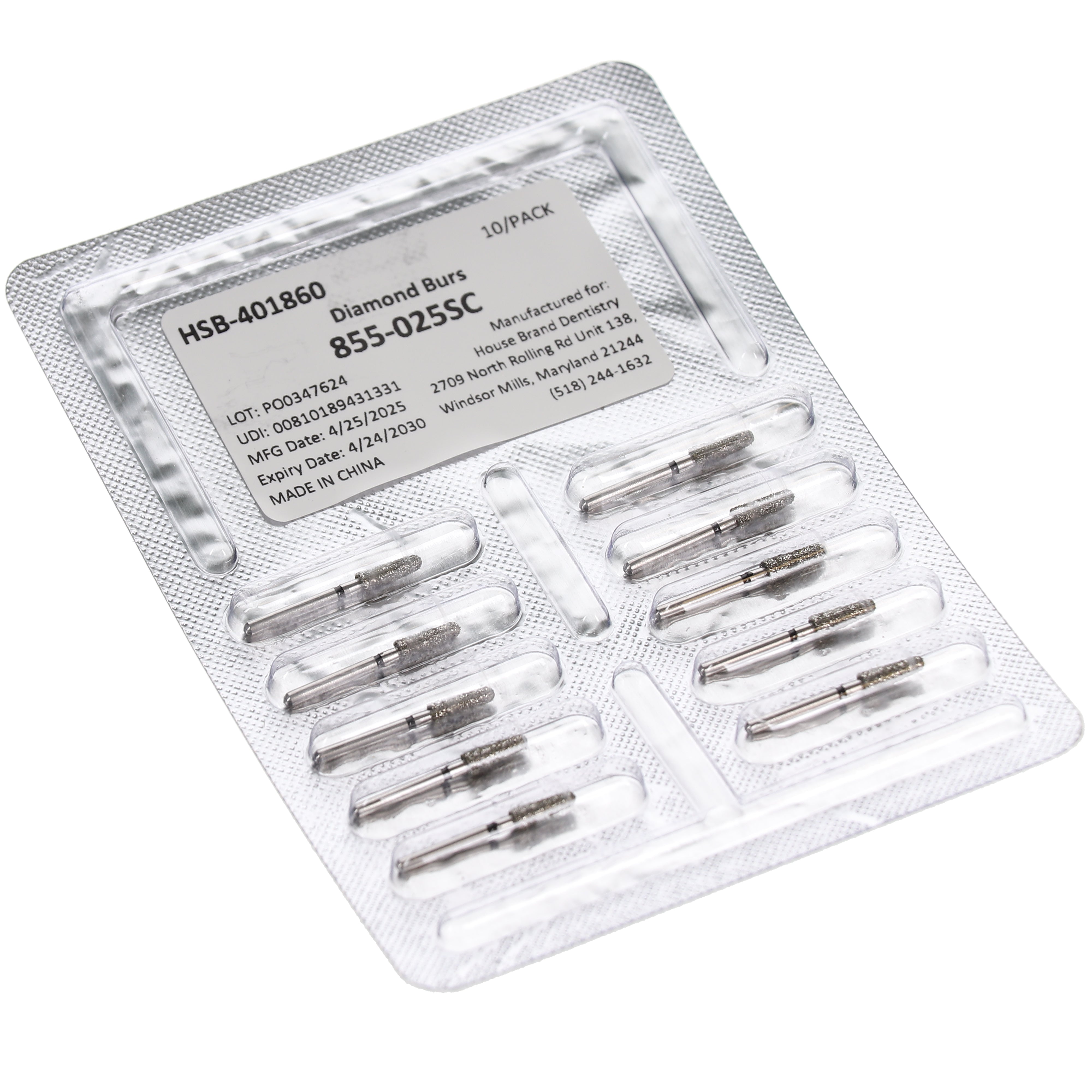 House Brand Dentistry 401860 HSB FG 855-025SC Round End Taper Super Coarse Grit Diamond Burs 10/Pk
