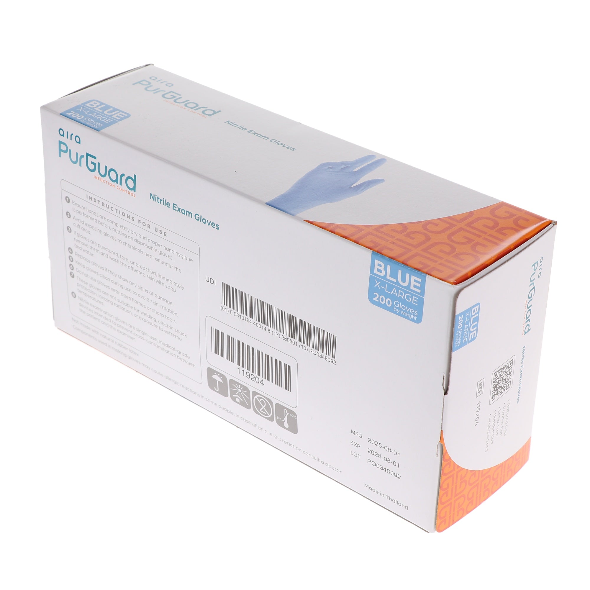 Aira 119204 PurGuard Nitrile Exam Gloves Extra Large Latex Free 200/Bx