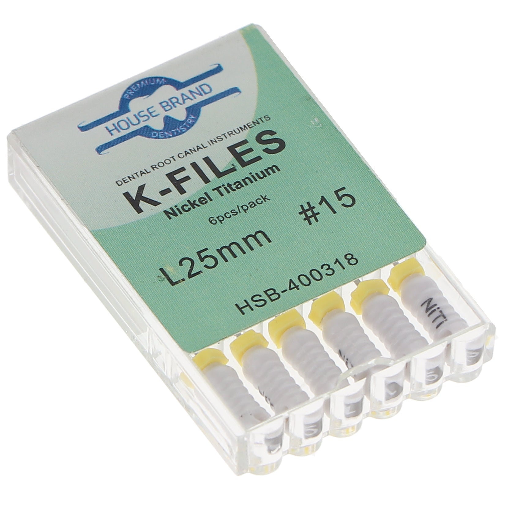 House Brand Dentistry 400318 HSB Endodontic K-Files NiTi 25mm #15 6/Pk