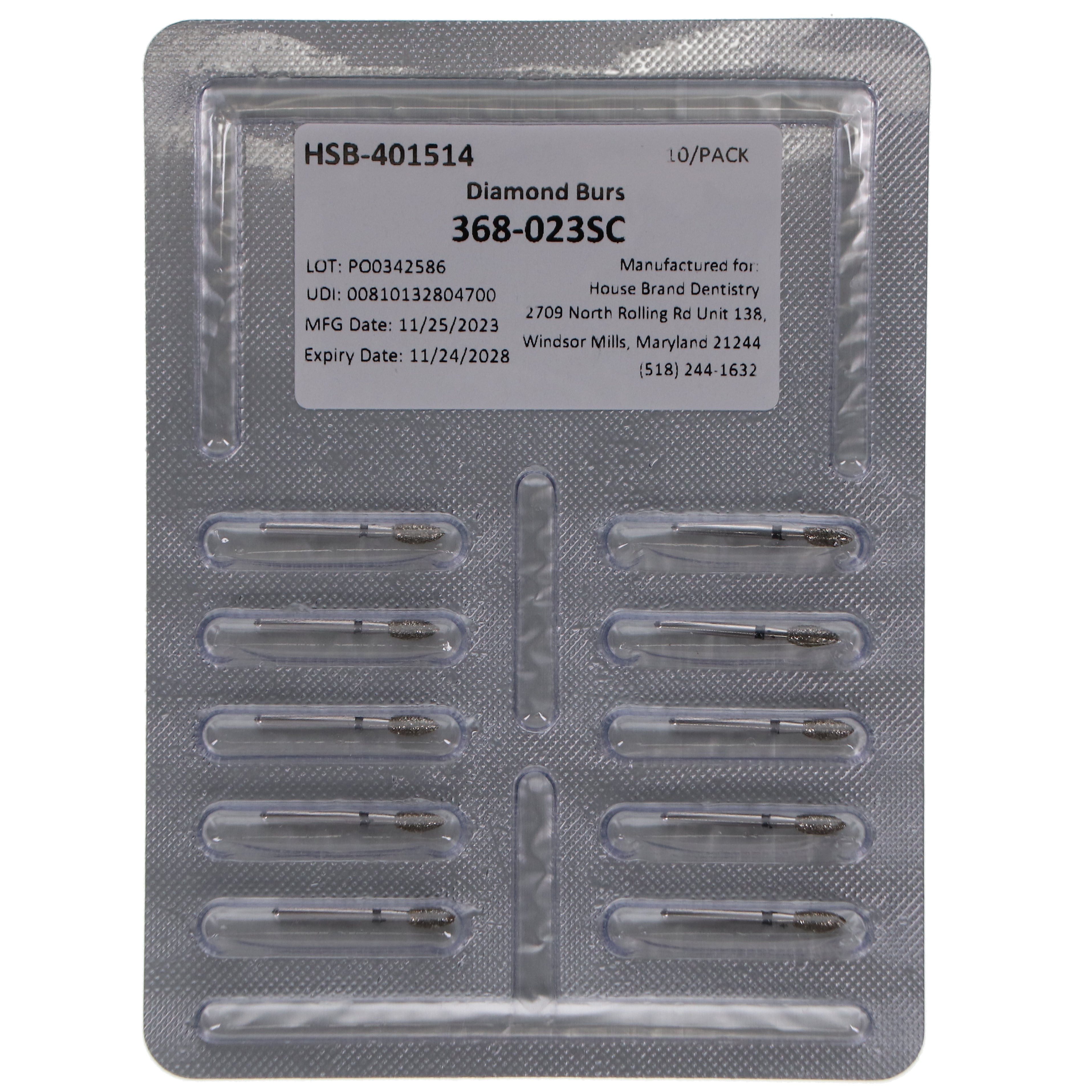 House Brand Dentistry 401514 FG 368-023SC Football Super Coarse Grit Diamond Burs 10/Pk