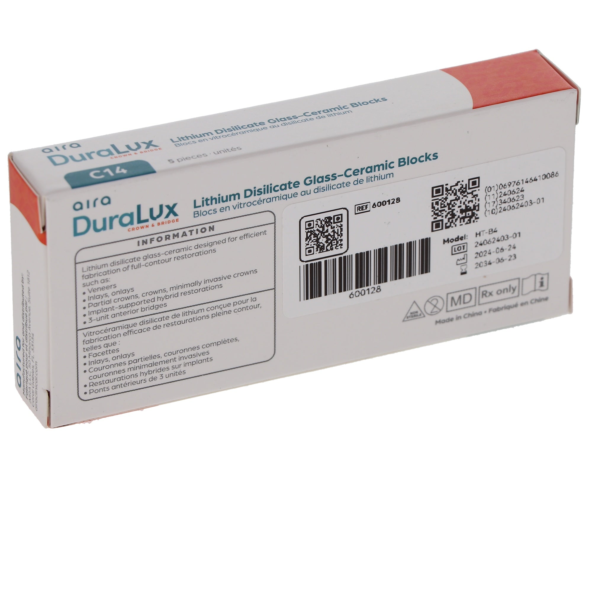 Aira 600128 DuraLux IPS e.max Type Blocks CAD inLab HT B4 C14 5/Pk