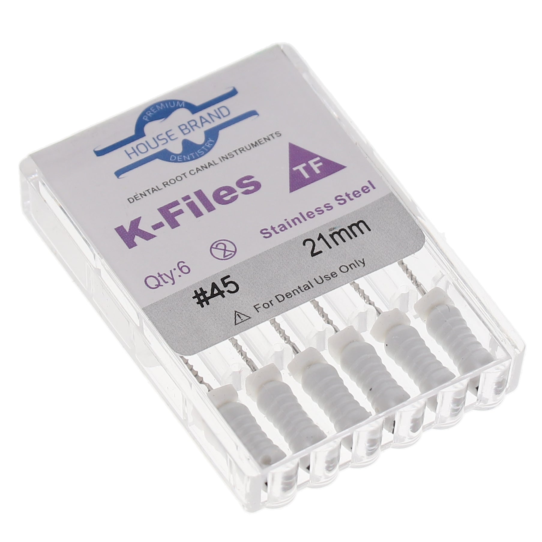 House Brand Dentistry 400209 HSB K-Files Flex-Type 21mm #45 White Stainless Steel 6/Pk