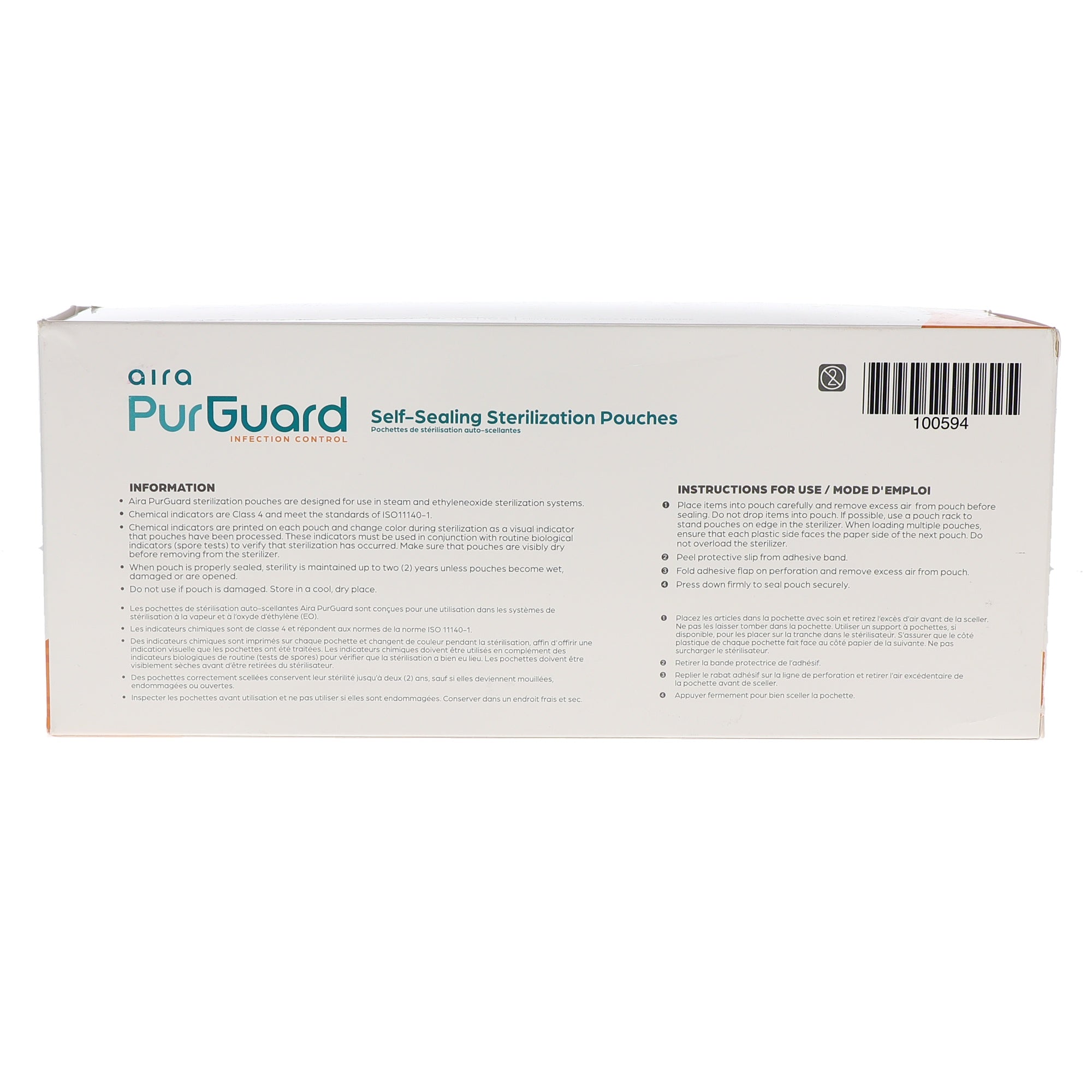 Aira 100594 PurGuard Self-Sealing Sterilization Pouches Paper Film Blue 3.5 X 10 500/Pk