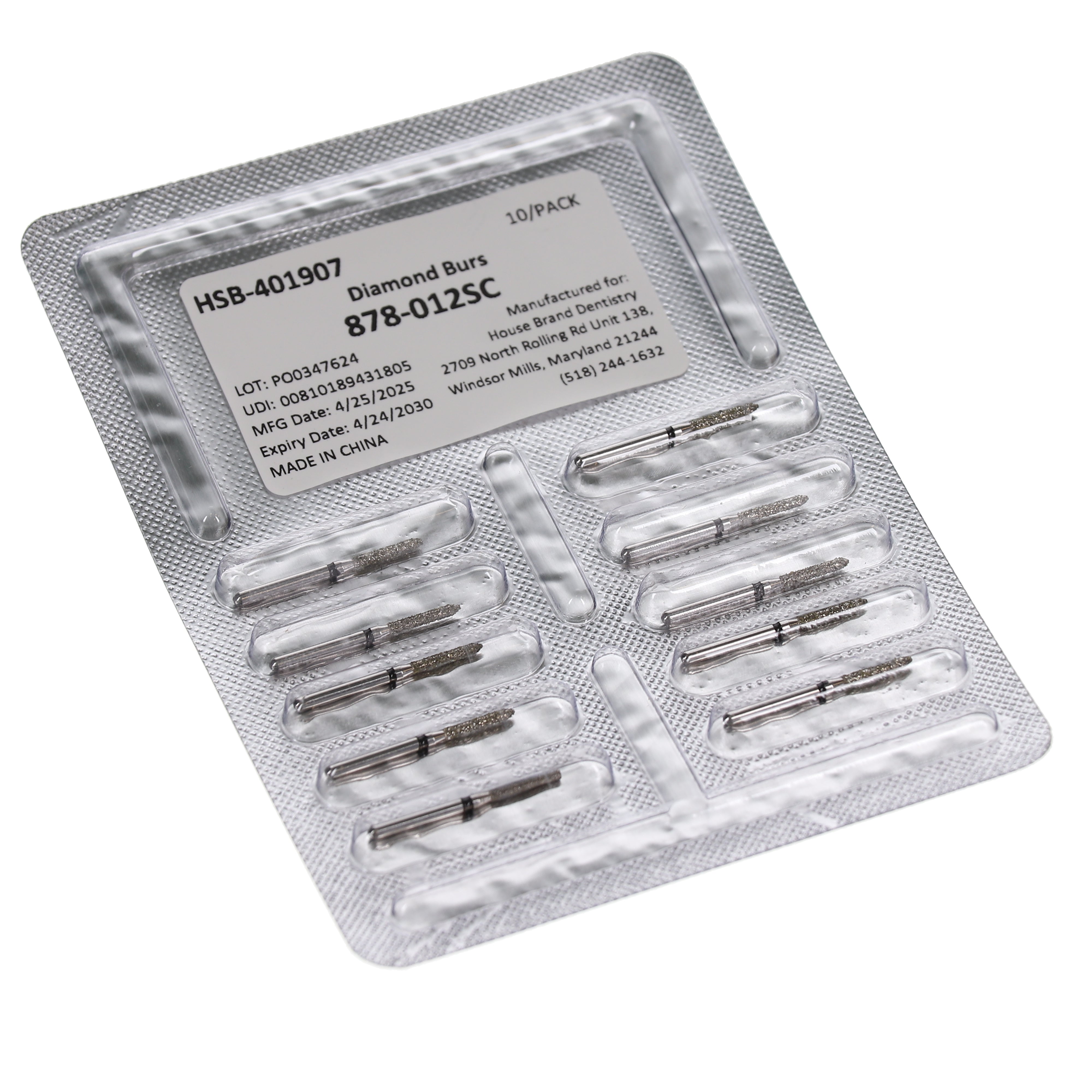 House Brand Dentistry 401907 HSB FG 878-012SC Beveled Cylinder Super Coarse Grit Diamond Burs 10/Pk