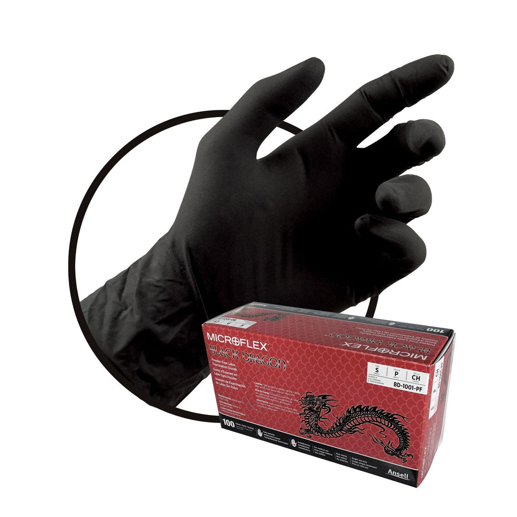 Microflex BD-1001-PF Latex Exam Gloves Powder Free Latex Black Small 100/Bx