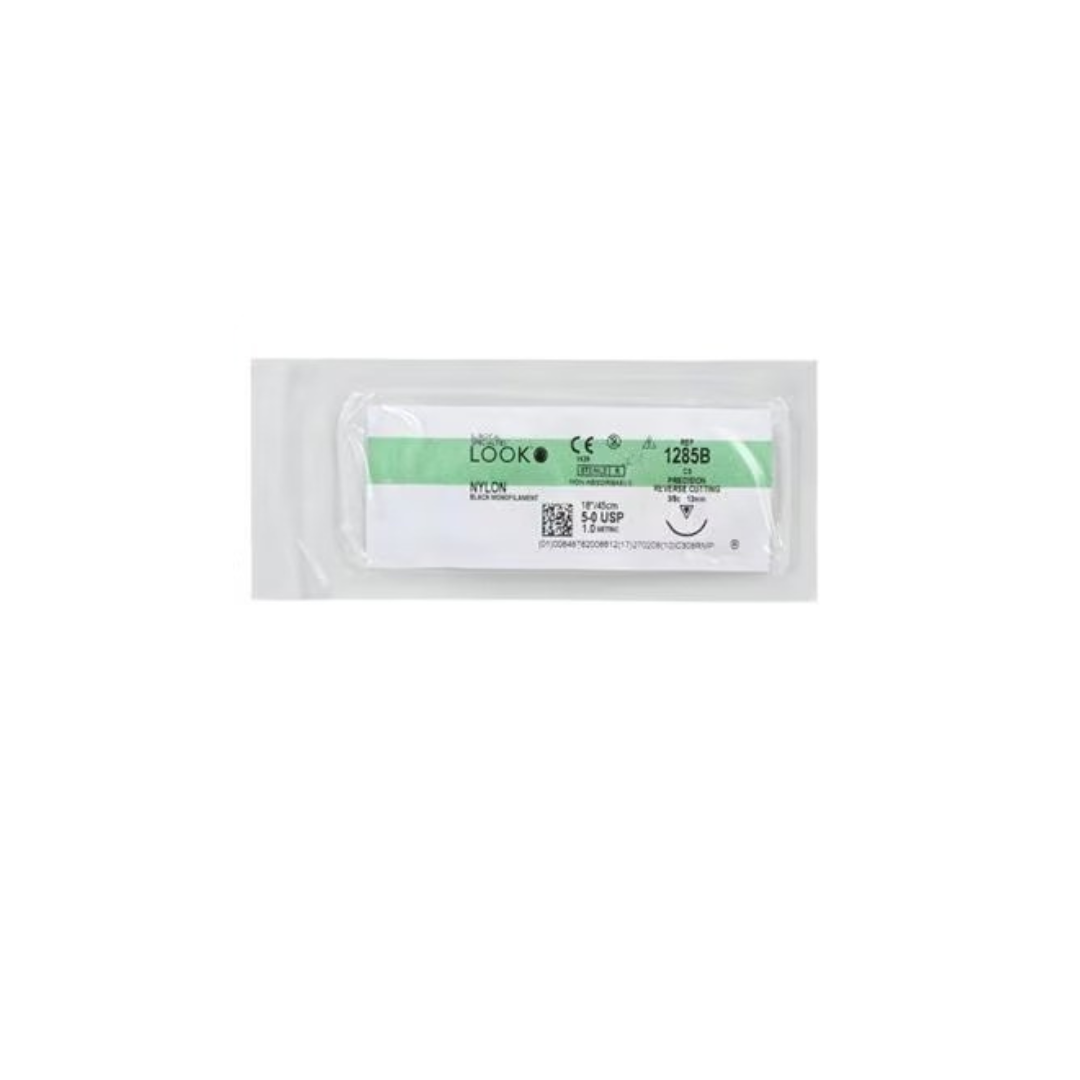Look 1285B Nylon Black Monofilament Reverse Cutting Sutures C3 3/8 Circle 5-0 18