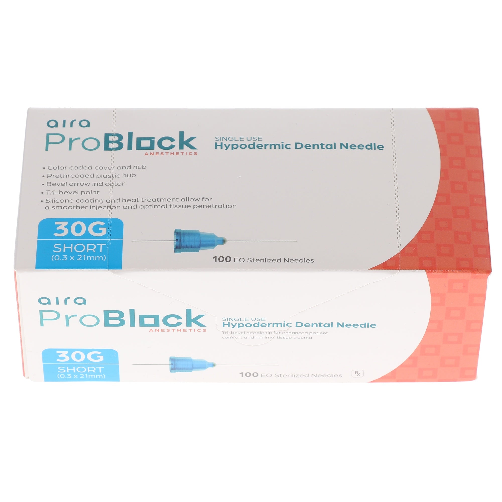 Aira 107122 ProBlock Hypodermic Dental Needles 30 Gauge 21mm Short 100/Pk