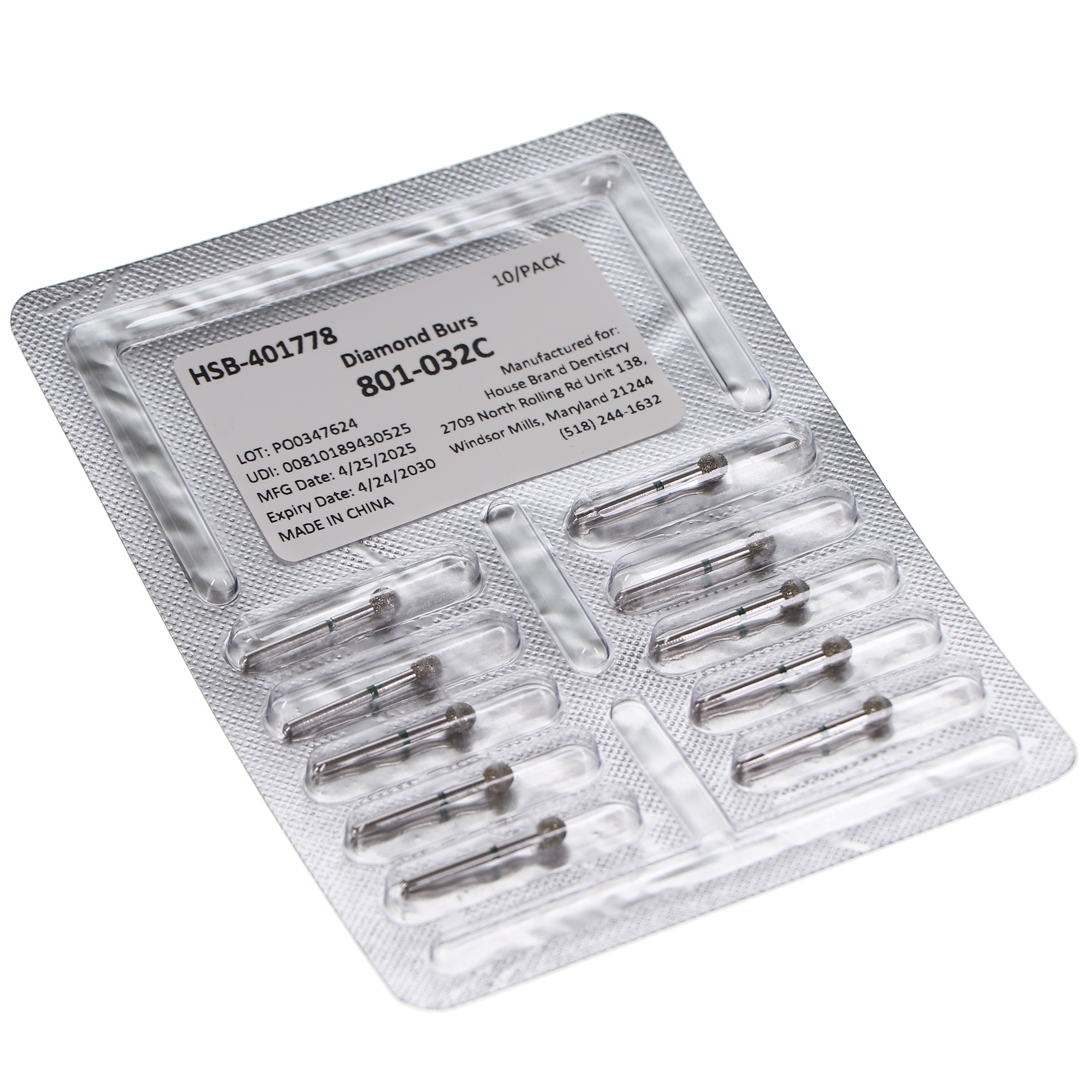 House Brand Dentistry 401778 HSB FG 801-032C Round Coarse Grit Diamond Burs 10/Pk