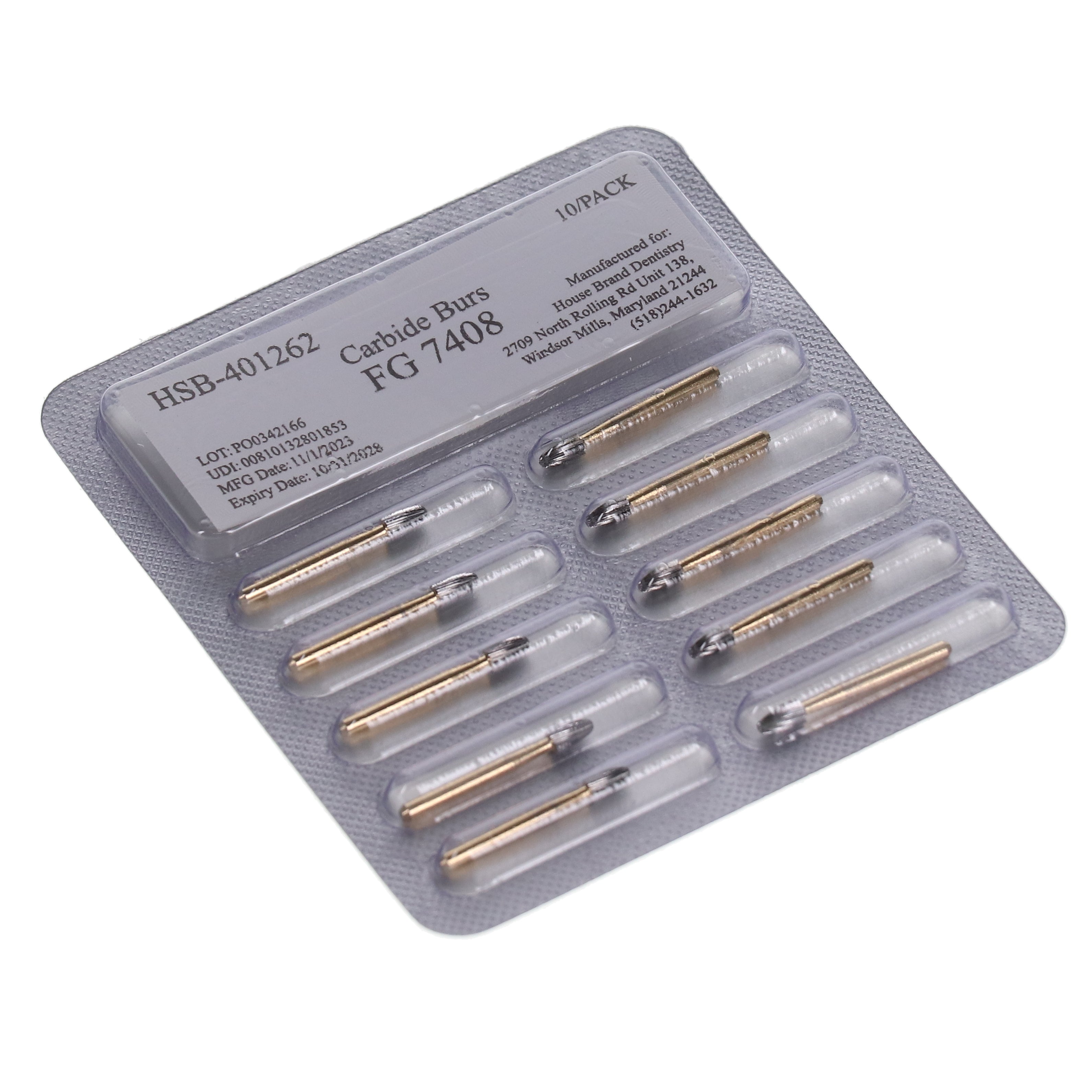 House Brand Dentistry 401262 HSB #7408 12-Blade Egg Shaped Trimming & Finishing Burs 100/Pk