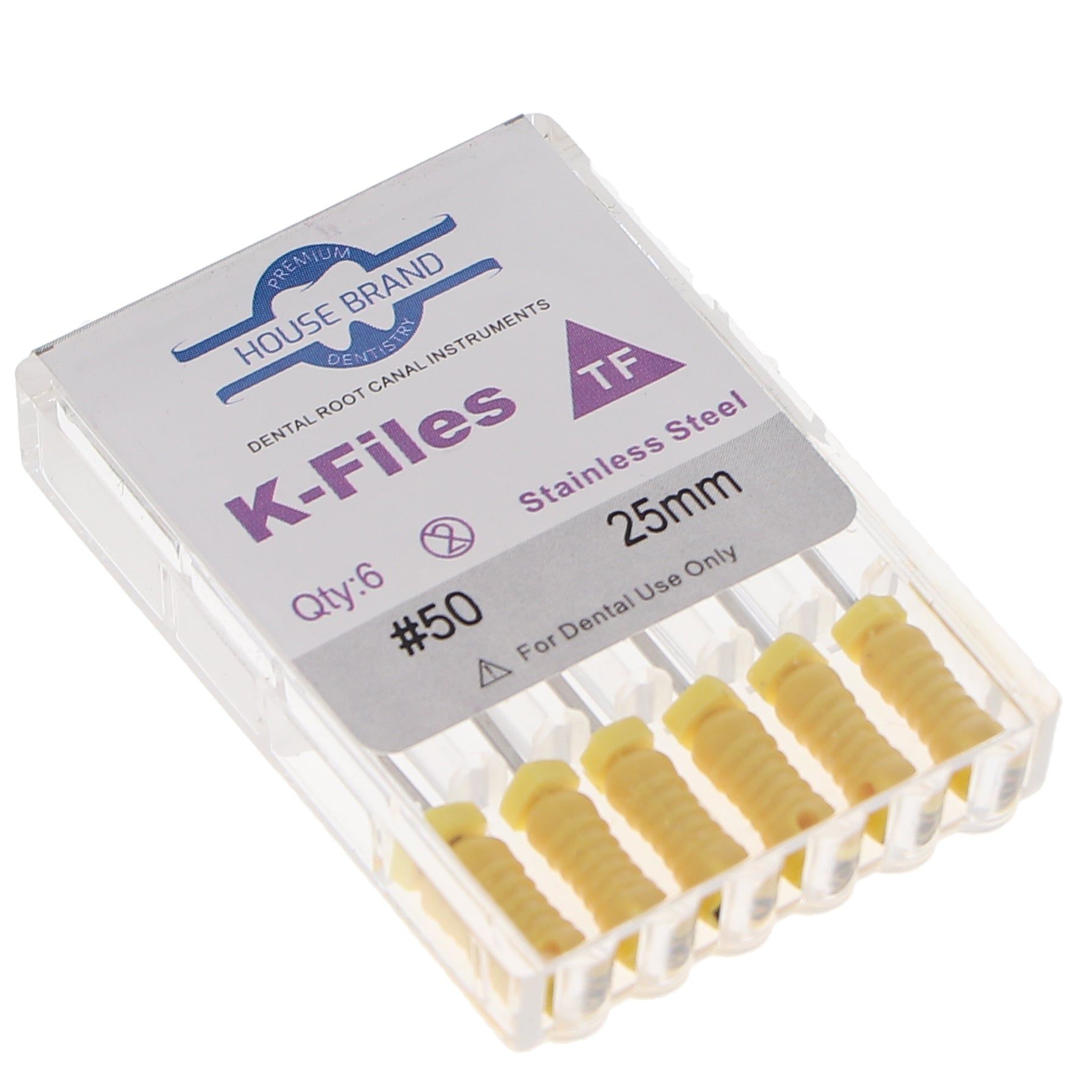 House Brand Dentistry 400224 HSB K-Files Flex-Type 25mm #50 Yellow Stainless Steel 6/Pk