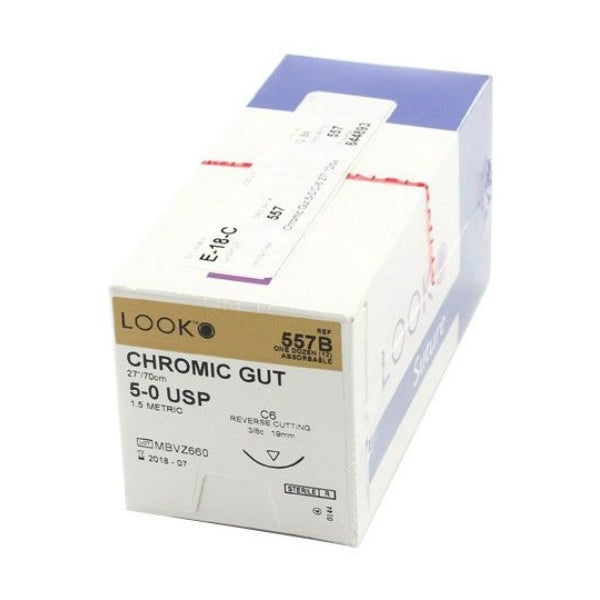 Look X557B Chromic Gut Absorbable Reverse Cutting Sutures 5-0 27