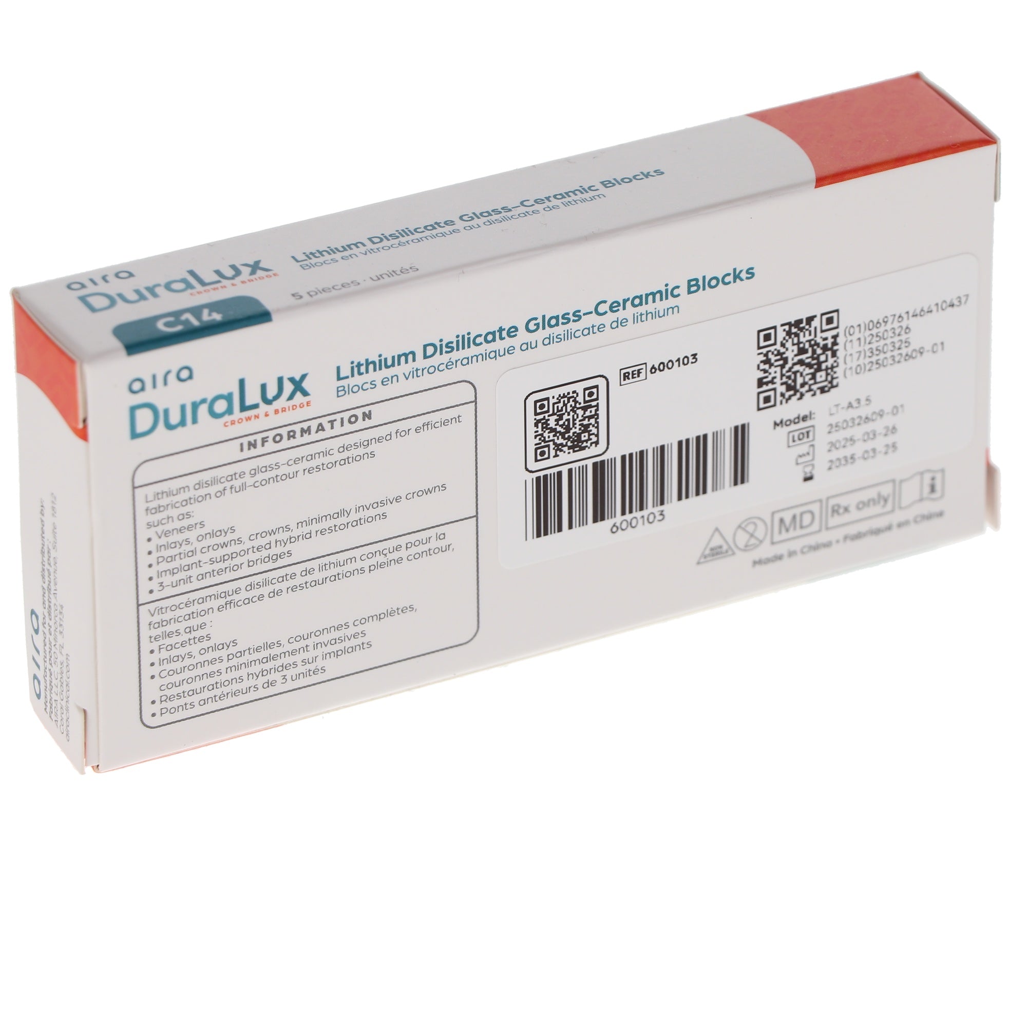 Aira 600103 DuraLux IPS e.max Type Blocks CAD inLab LTA3.5 C14 5/Pk