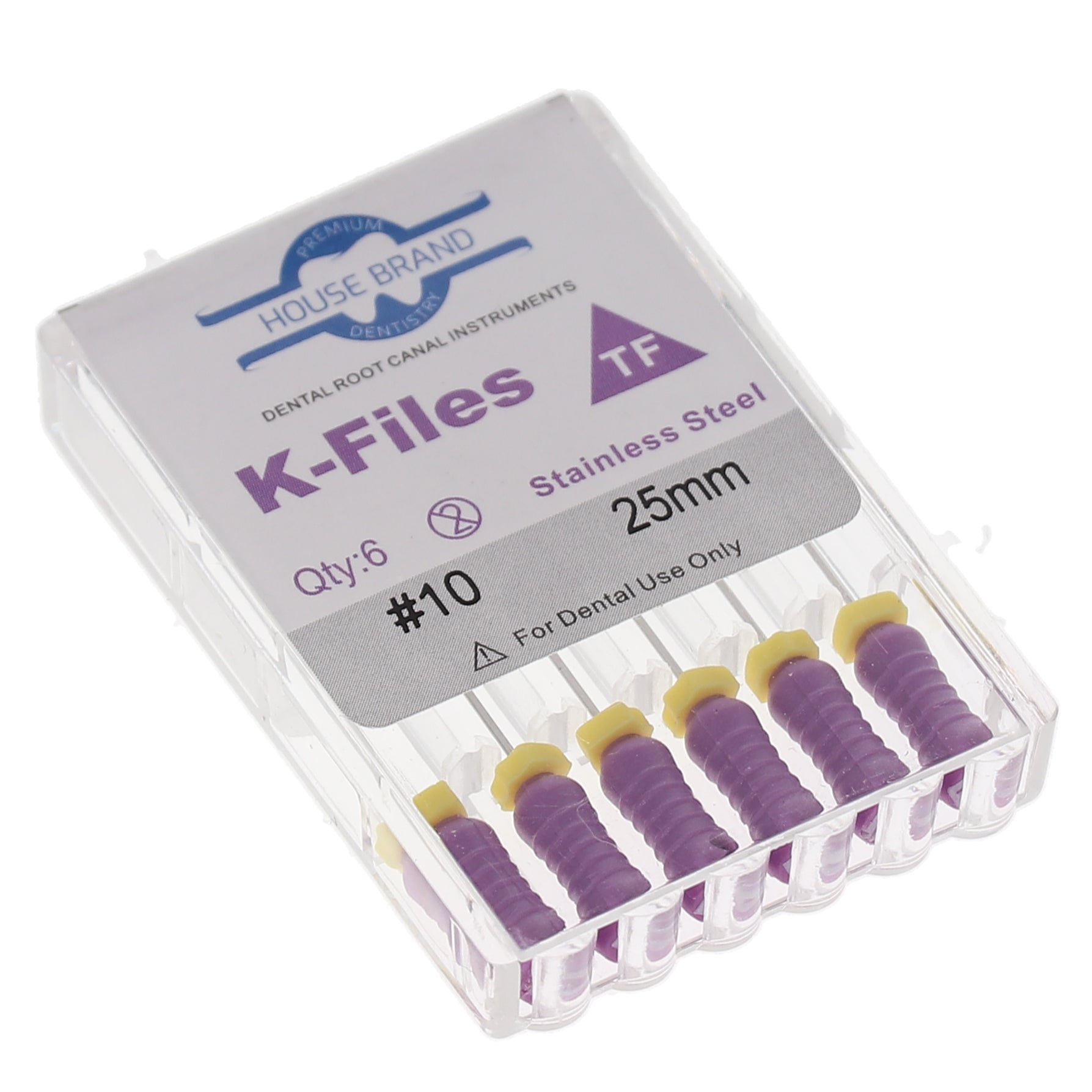 House Brand Dentistry 400214 HSB K-Files Flex-Type 25mm #10 Purple Stainless Steel 6/Pk