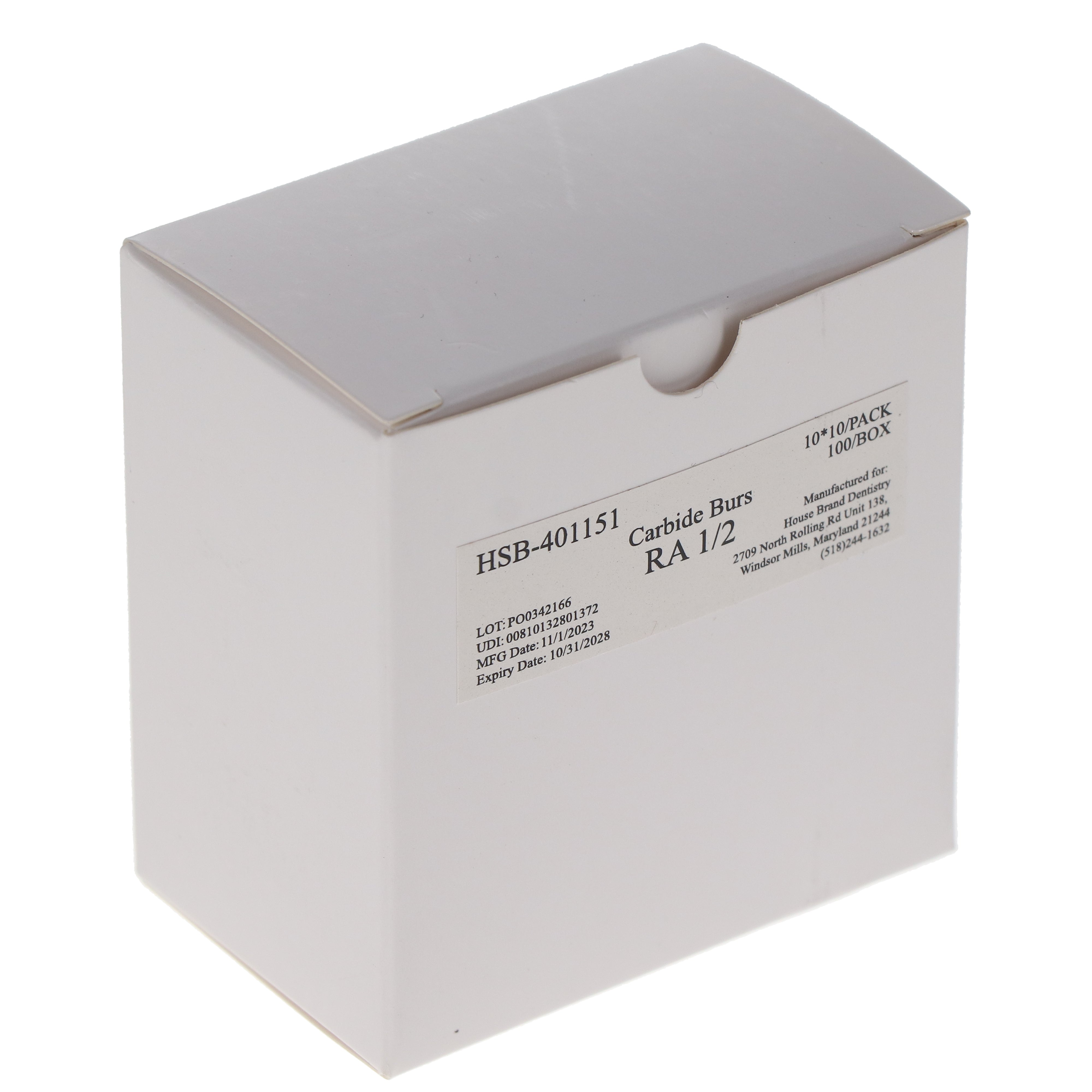 House Brand Dentistry 401151 HSB RA #1/2 Round Carbide Burs 100/Pk