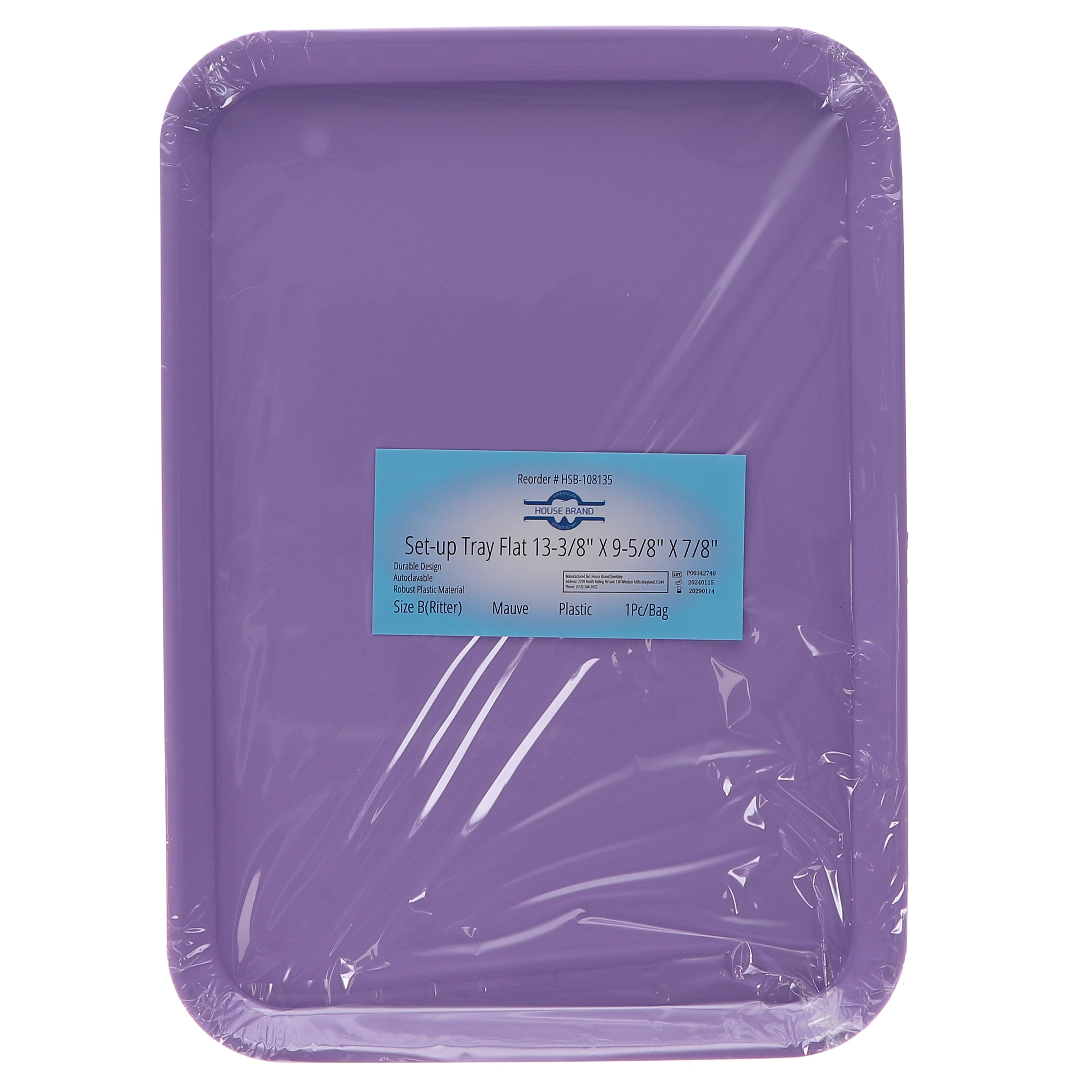 House Brand Dentistry 108135 HSB Set-up Tray Flat #B Ritter Mauve Plastic 13-3/8