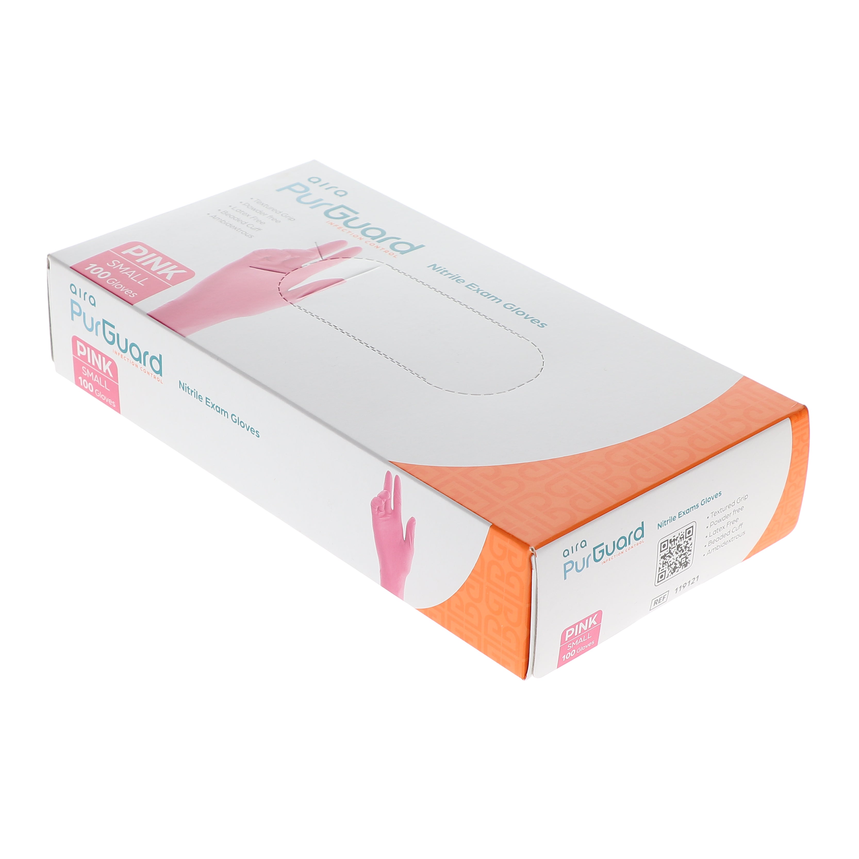 AIRA 119121 PurGuard Nitrile Exam Gloves Pink Small Latex Free Powder Free 100/Bx