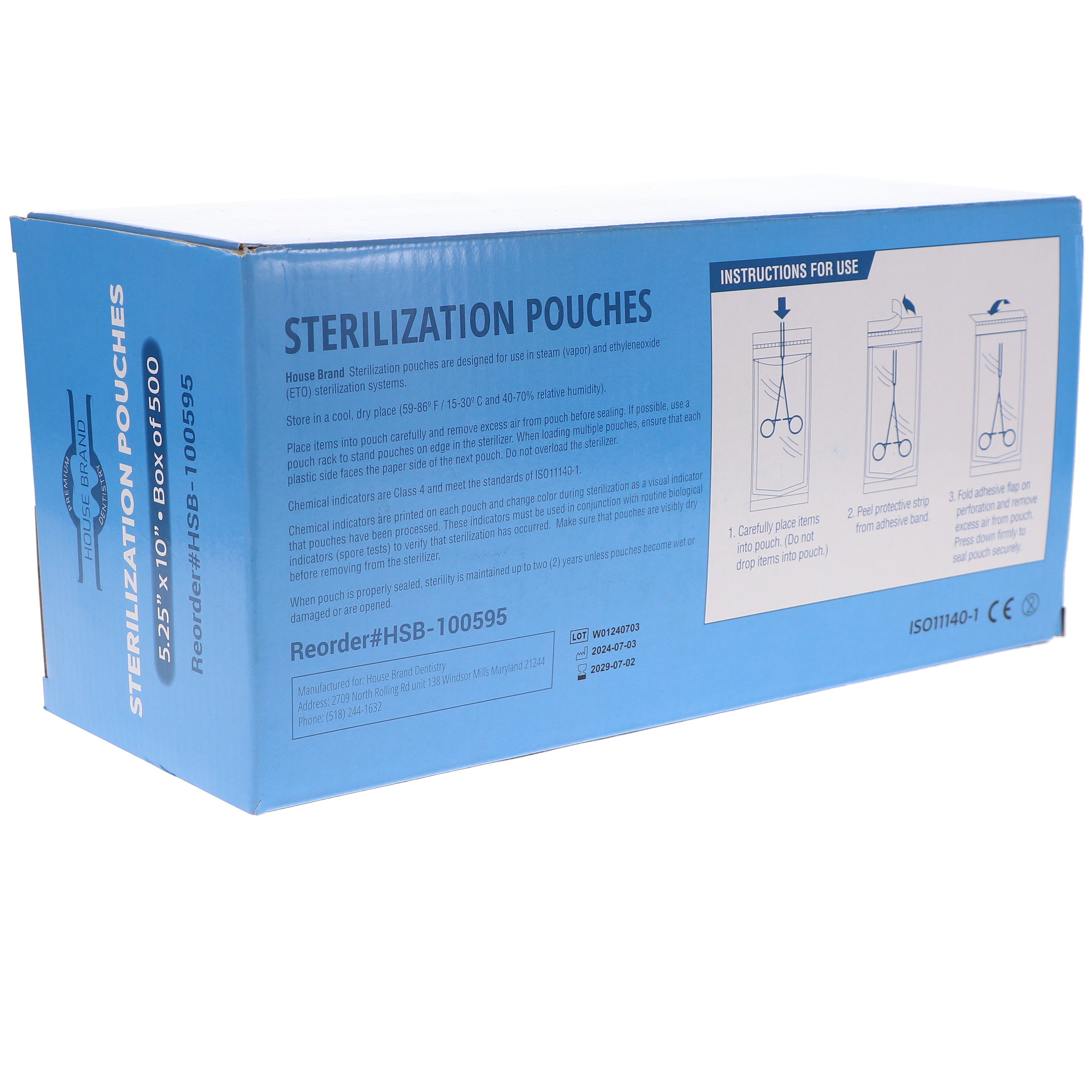 House Brand Dentistry 100595 HSB Self-Sealing Sterilization Pouches 5.25