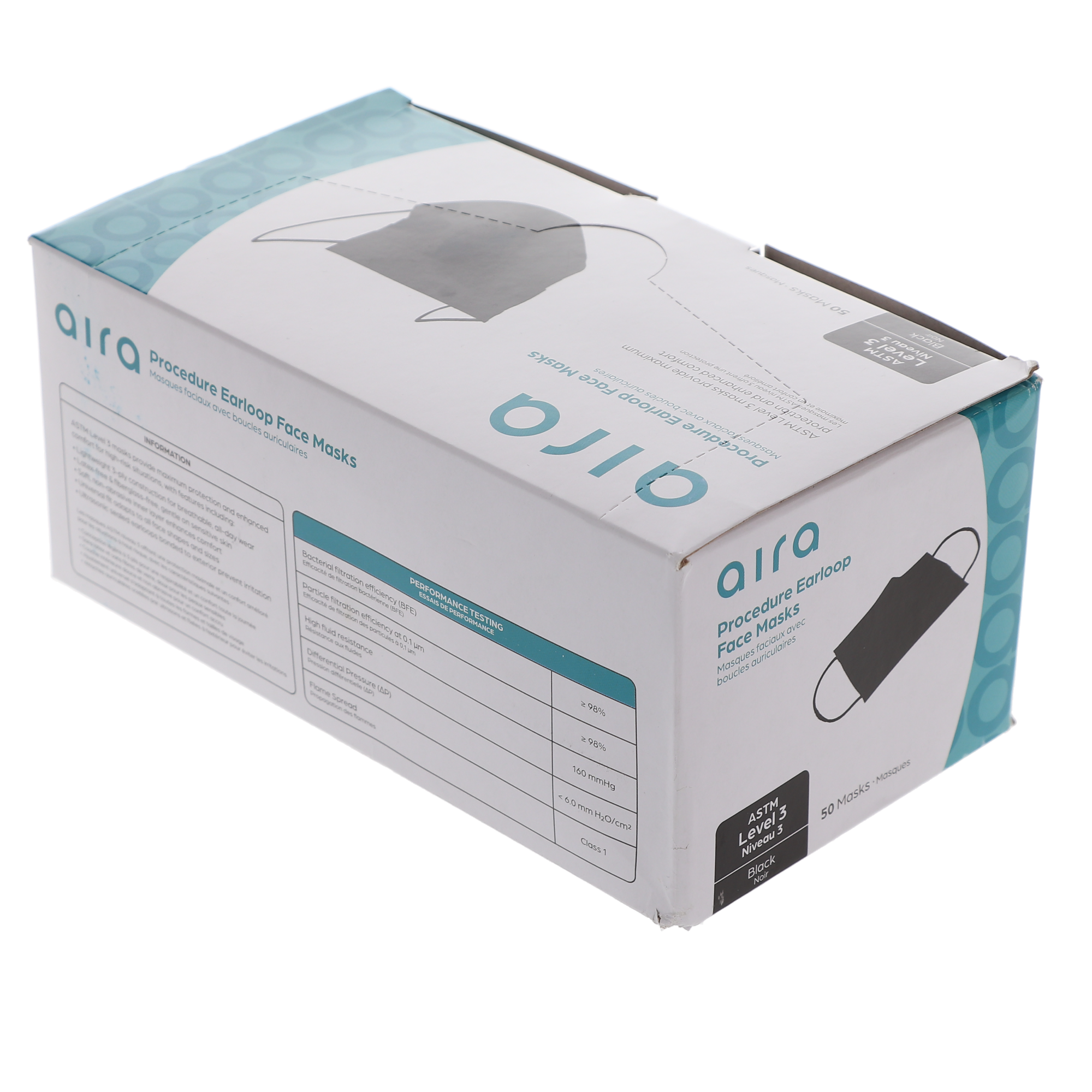 Aira 109132 Procedure Earloop Face Masks 3-Ply ASTM Level 3 Black 50/Bx