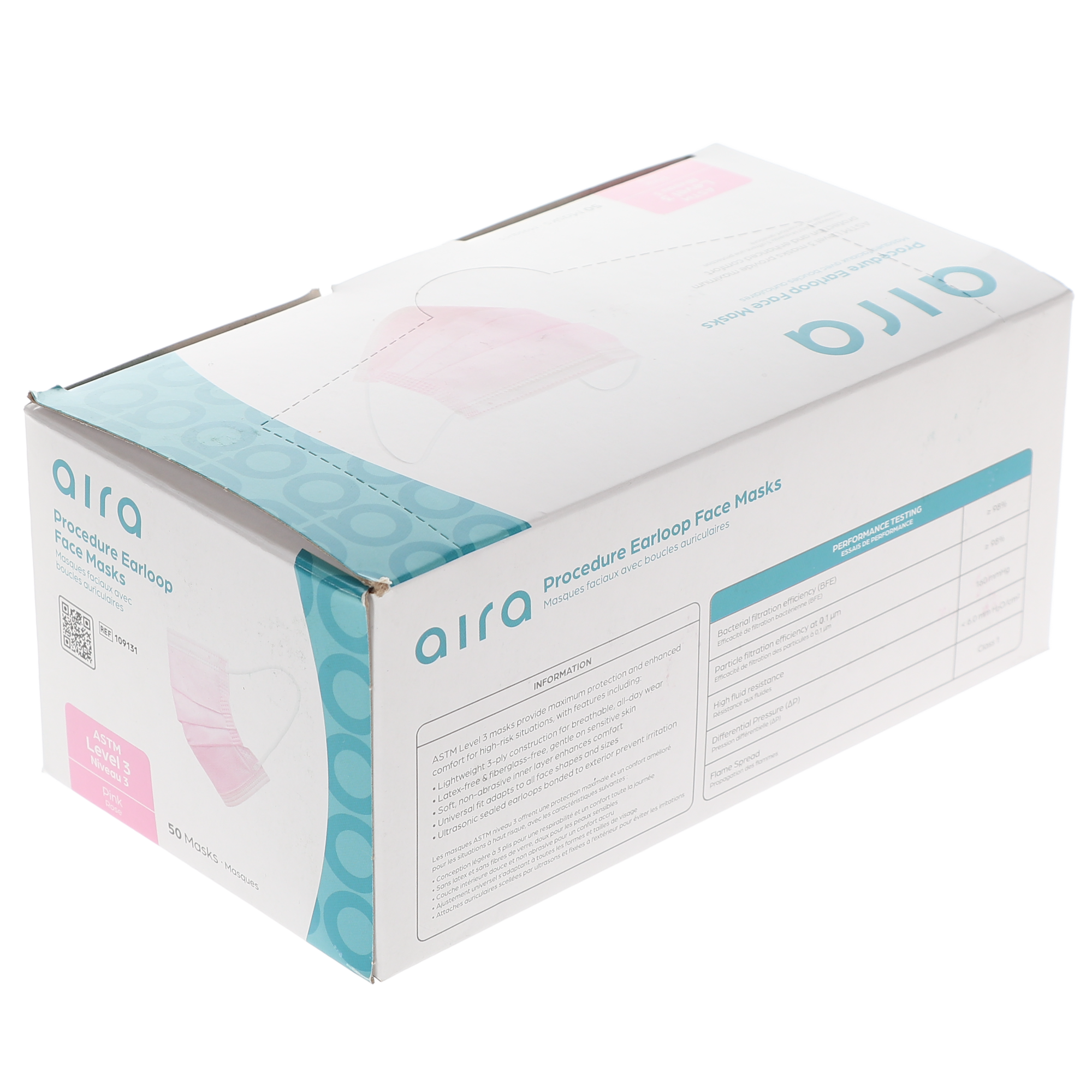 Aira 109131 Procedure Earloop Face Masks 3-Ply ASTM Level 3 Pink 50/Bx
