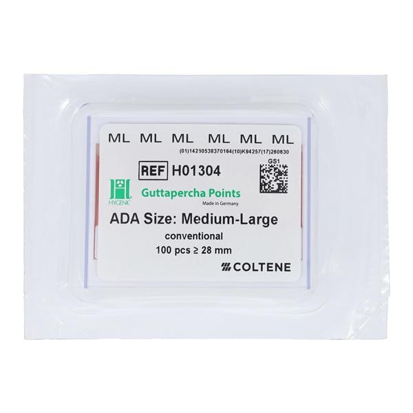 Coltene Whaledent H01304 Gutta Percha Points Medium Large 20/Pk