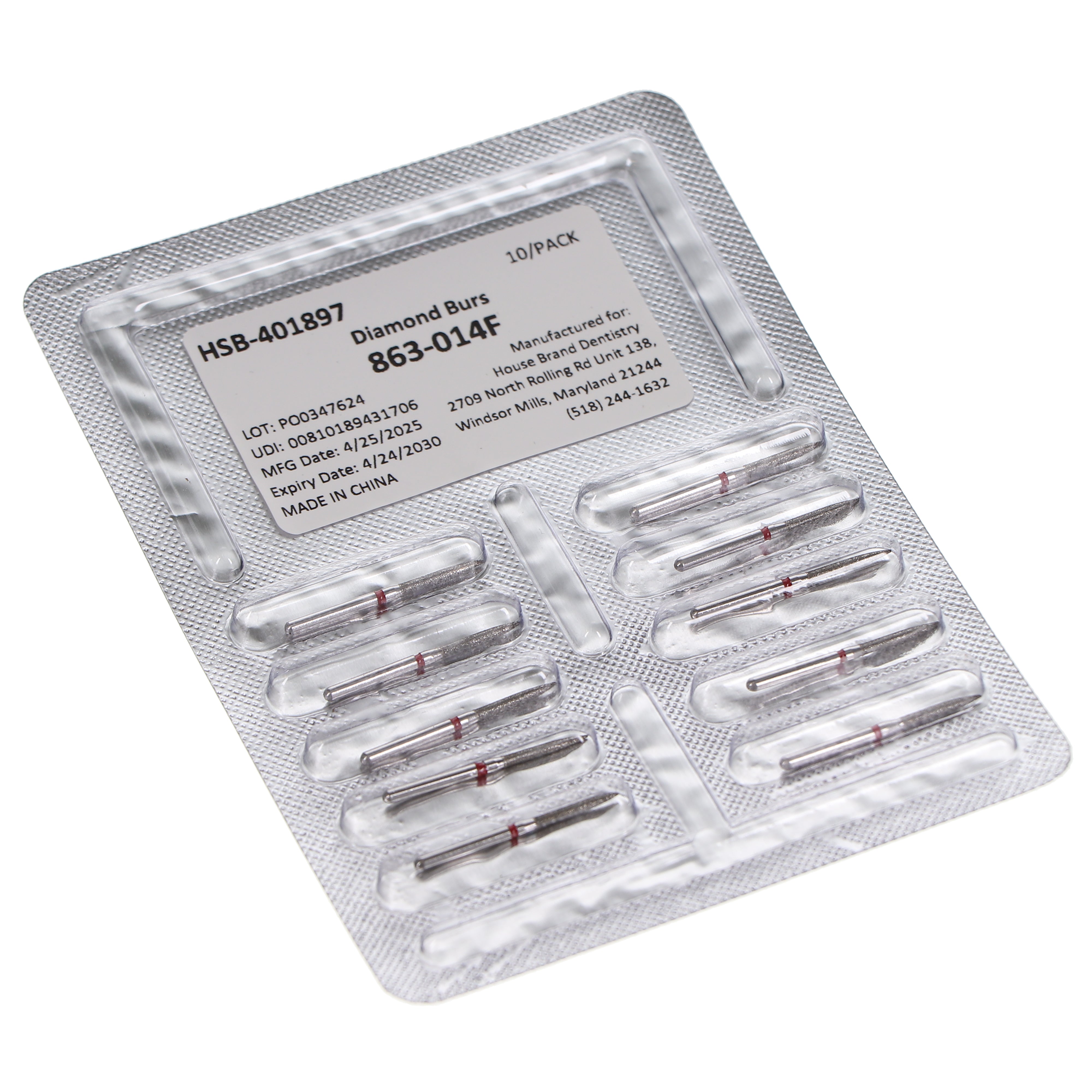 House Brand Dentistry 401897 HSB FG 863-014F Flame Fine Grit Diamond Burs 10/Pk