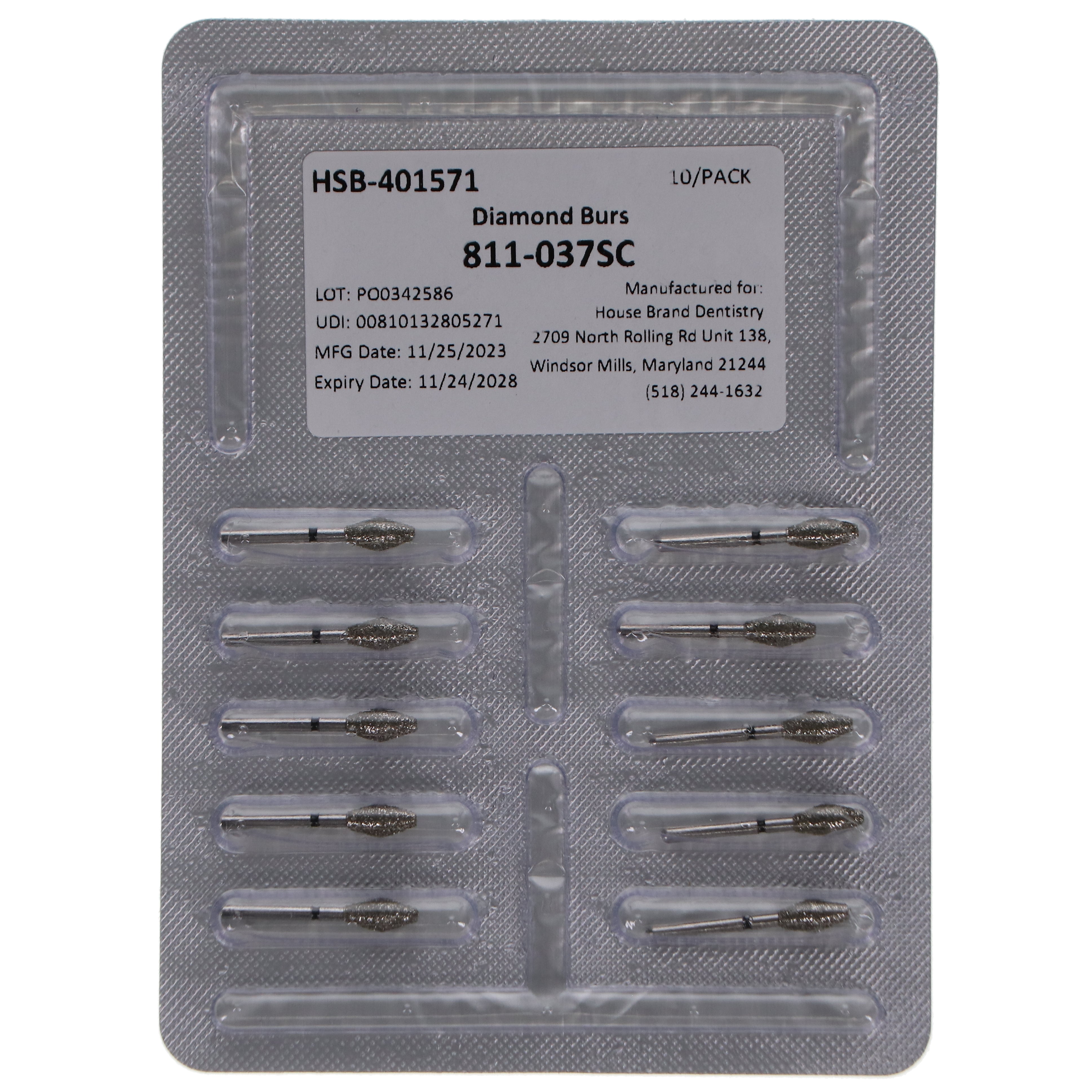 House Brand Dentistry 401571 FG 811-037SC Barrel Super Coarse Grit Diamond Burs 10/Pk