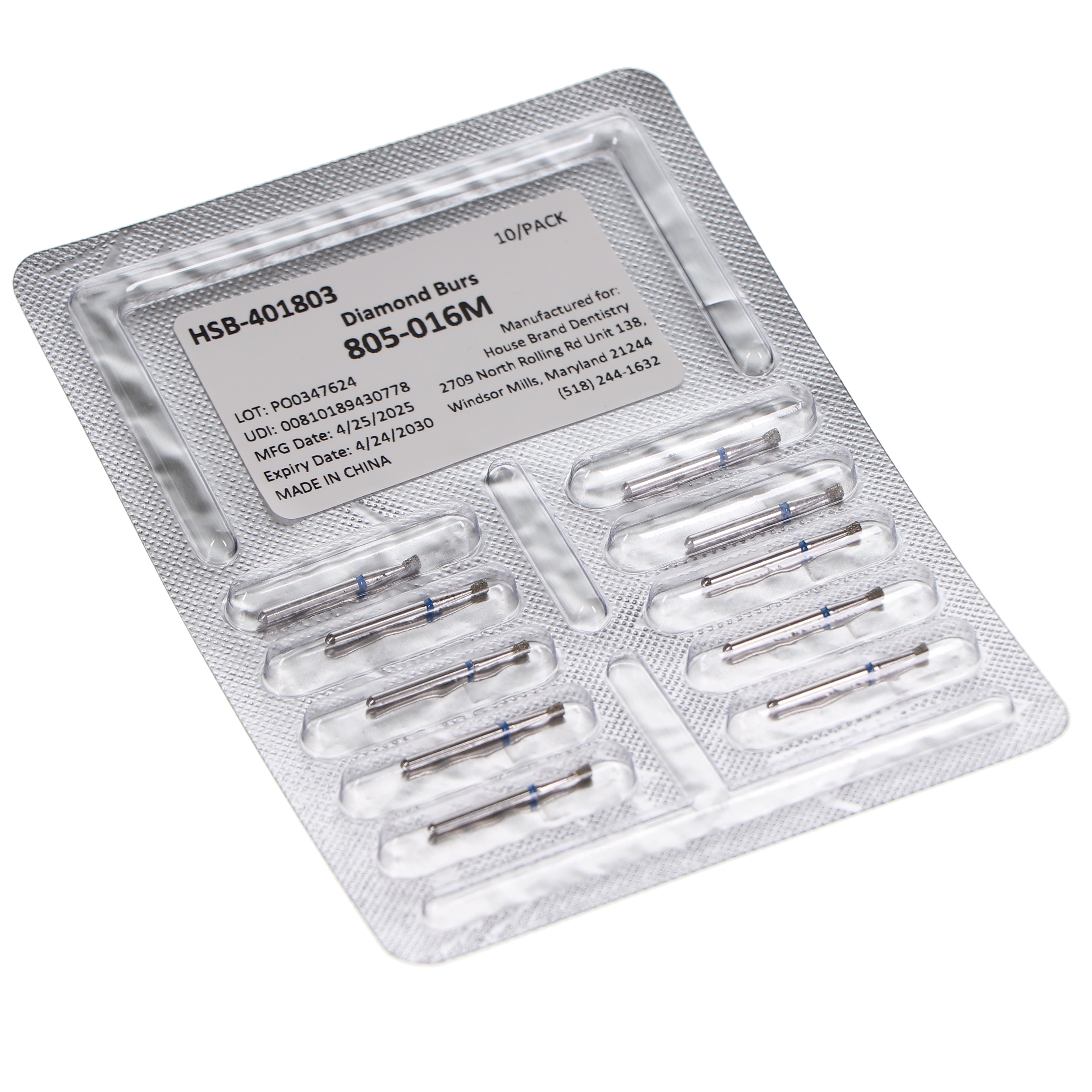House Brand Dentistry 401803 HSB FG 805-016M Inverted Cone Medium Grit Diamond Burs 10/Pk
