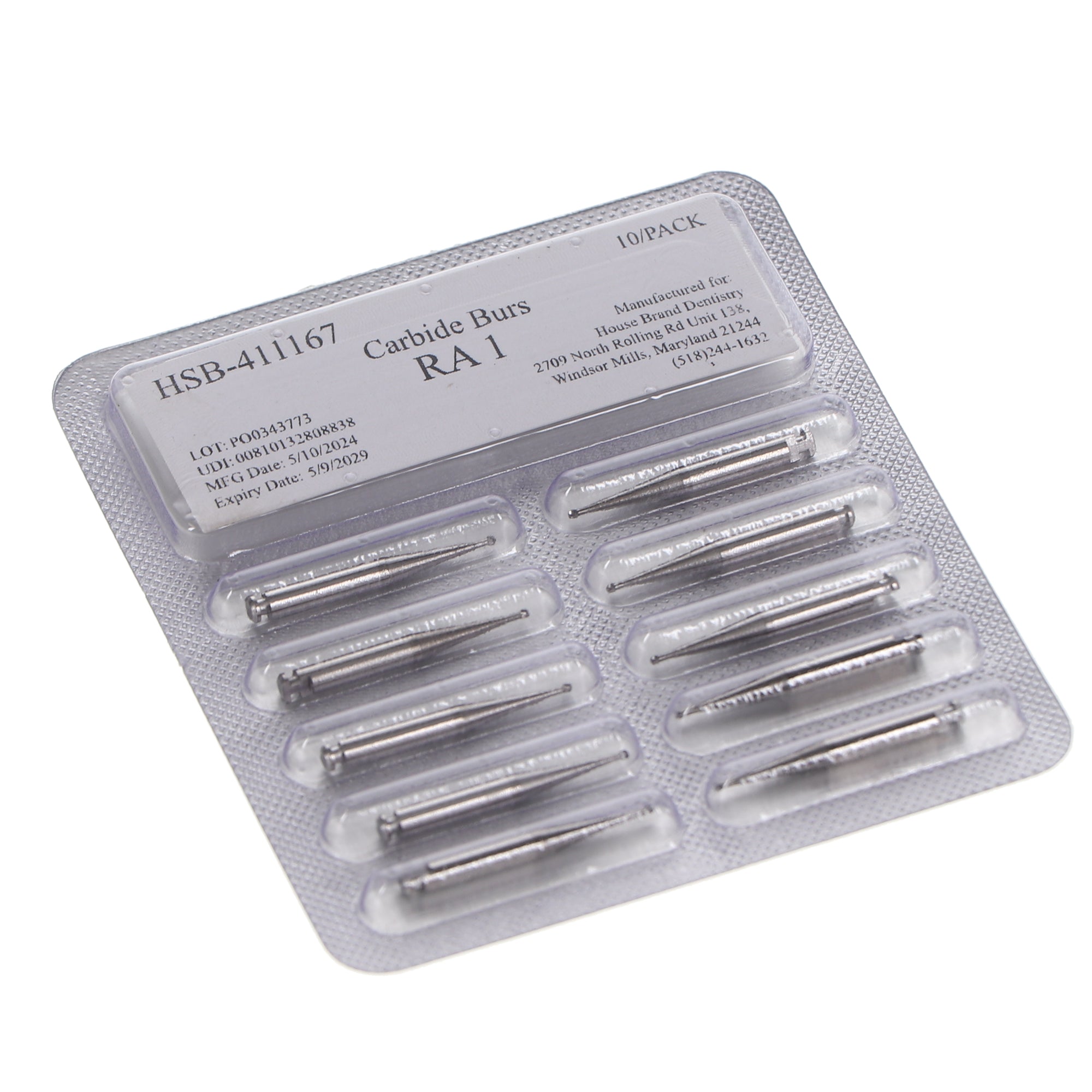 House Brand Dentistry 411167 HSB RA #1 Round Carbide Burs 10/Pk