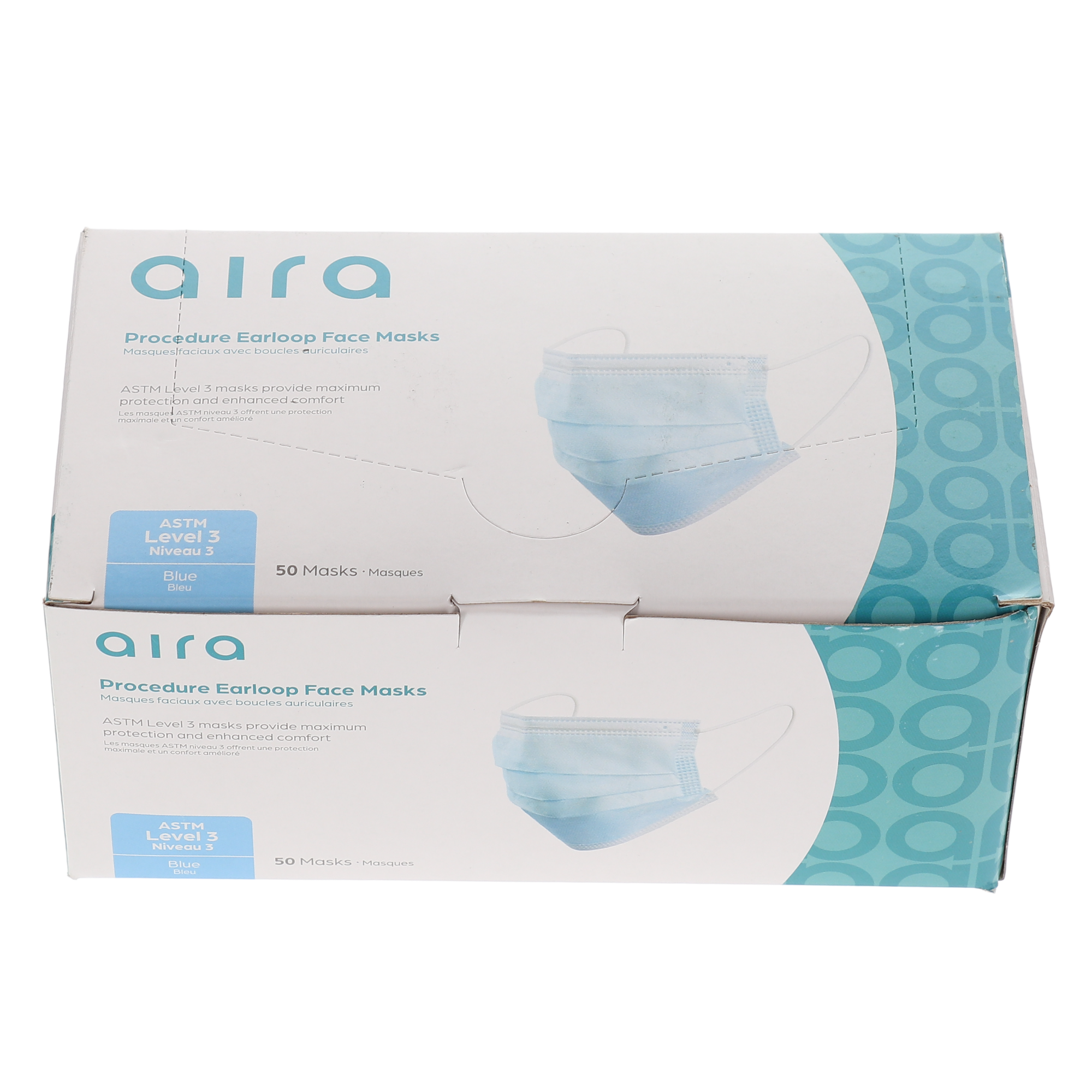 Aira 109130, ASTM Level 3 Procedure Earloop Face Masks, 3-Ply Disposable Masks with 98% BFE, Comfortable & Breathable Design, Blue, 50/bx