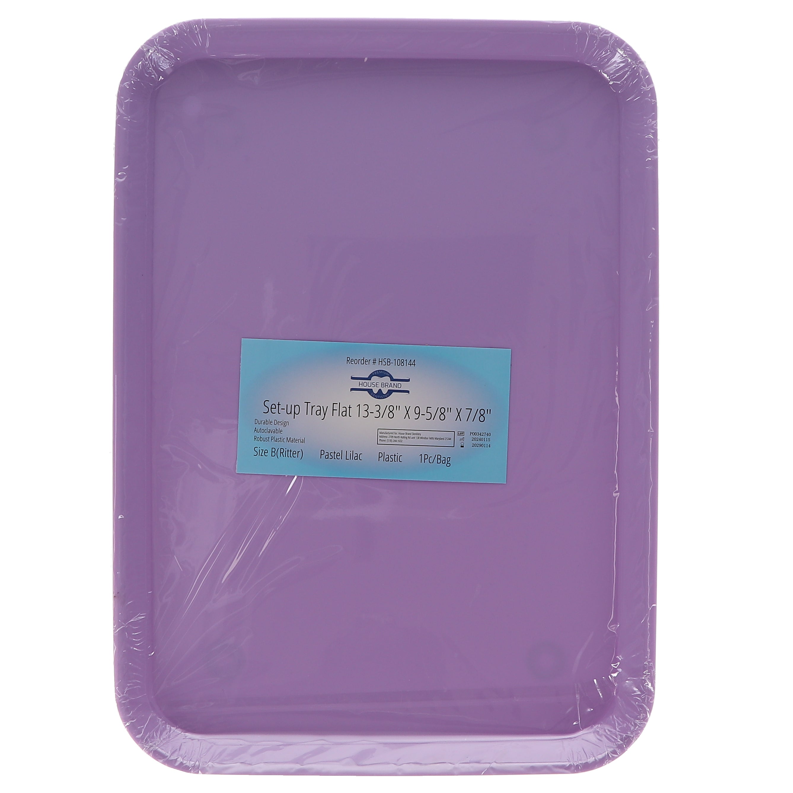 House Brand Dentistry 108144 HSB Set-Up Tray Flat #B Ritter Pastel Lilac Plastic 13 3/8