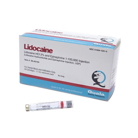 Quala 08-A0100 Quala Lidocaine HCI 2% with Epinephrine 1:100000 Rx 50/bx