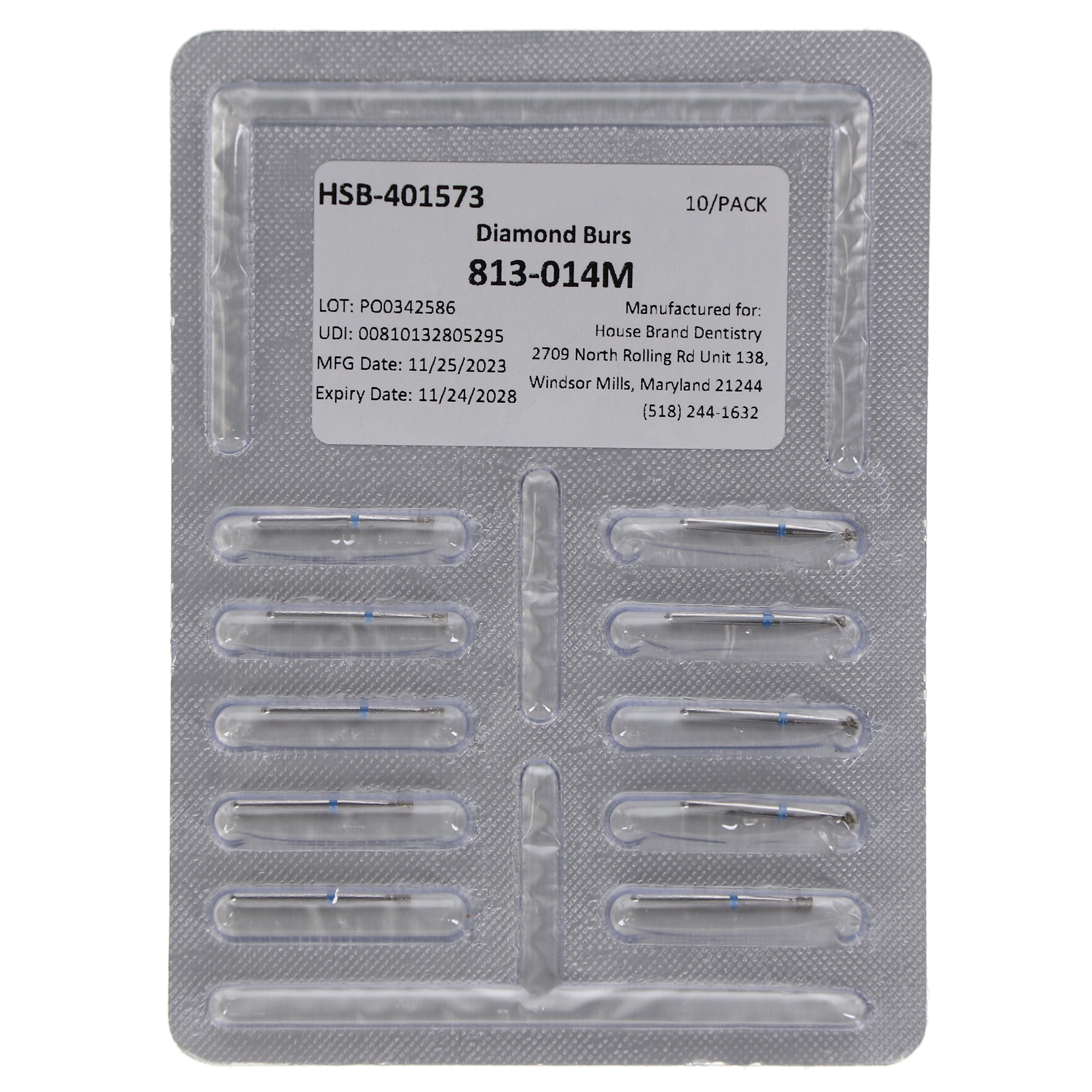 House Brand Dentistry 401573 HSB FG 813-014M Double Inverted Cone Medium Grit Diamond Burs 10/Pk