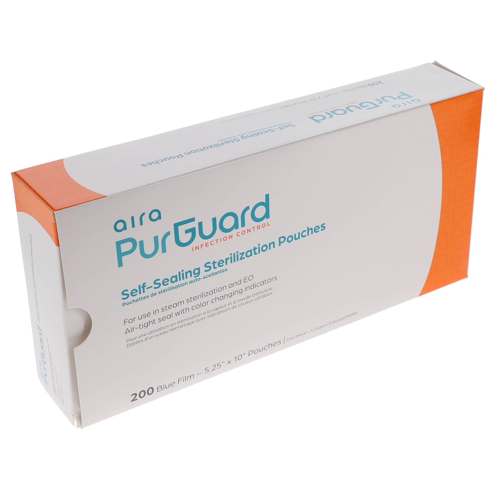 Aira 100526 PurGuard Paper/Blue Film Self-Sealing Sterilization Pouches 5.25