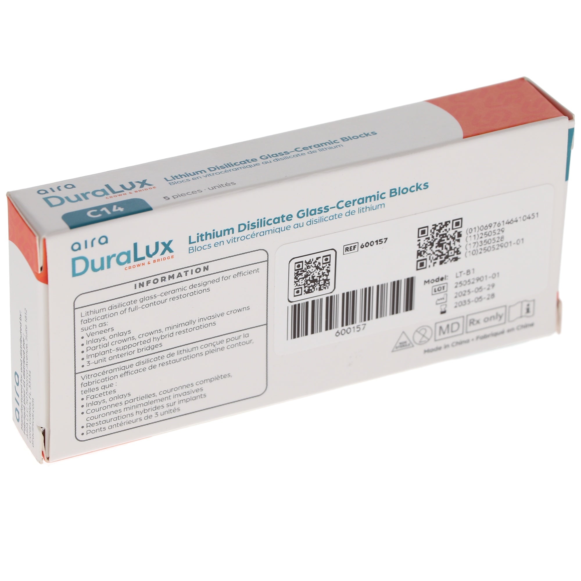 Aira 600157 DuraLux IPS e.max Type Blocks CAD LT C14 B1 5/Pk