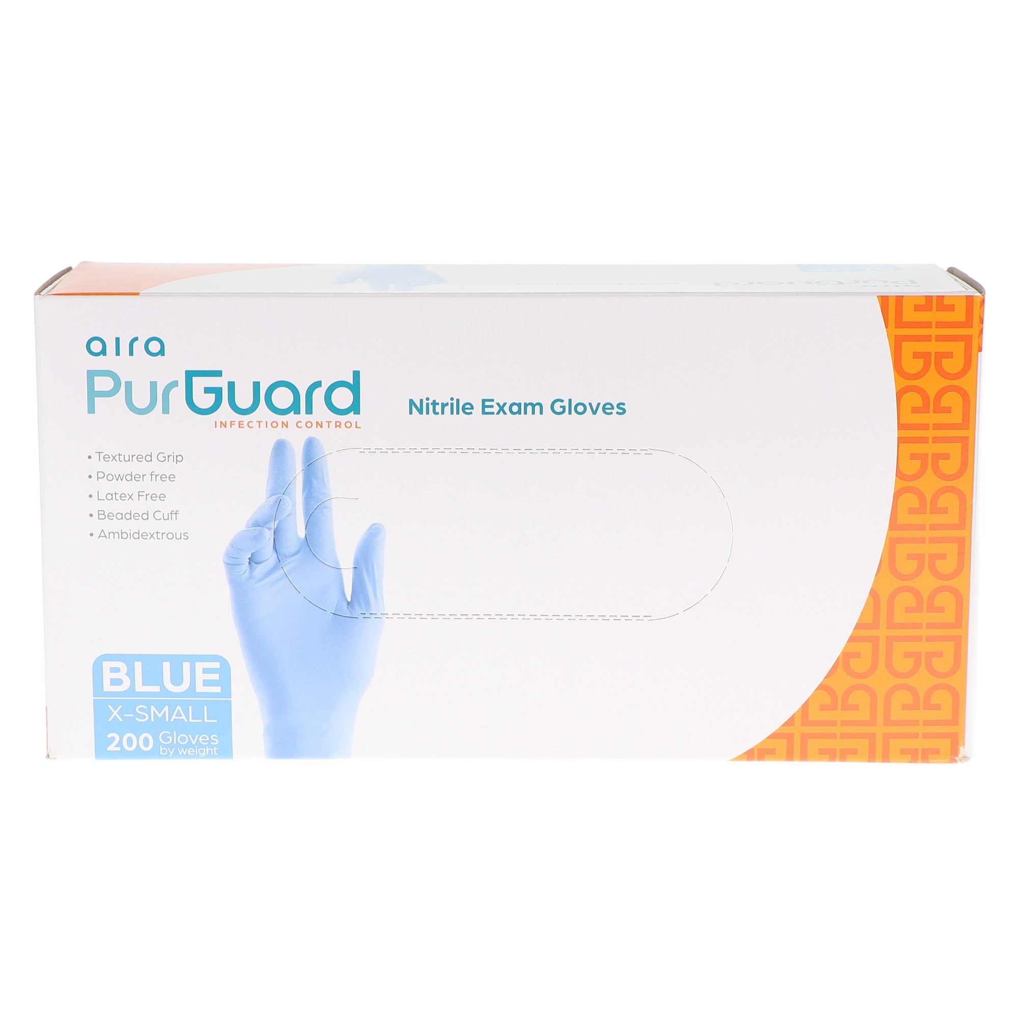 Aira 119200 PurGuard Nitrile Exam Gloves Blue Extra Small Latex Free 200/Bx