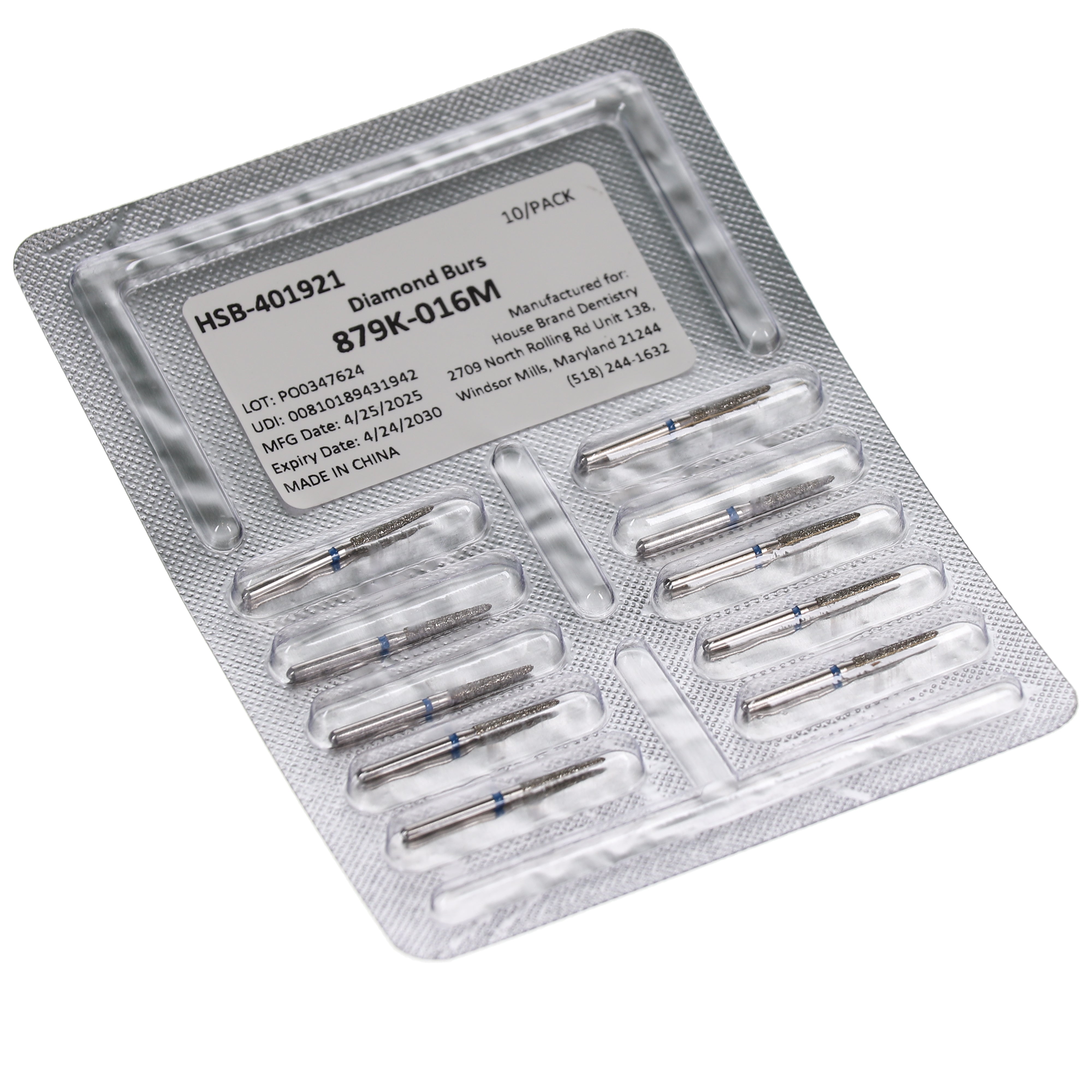 House Brand Dentistry 401921 HSB FG 879K-016M Gingival Curettage Medium Grit Diamond Burs 10/Pk