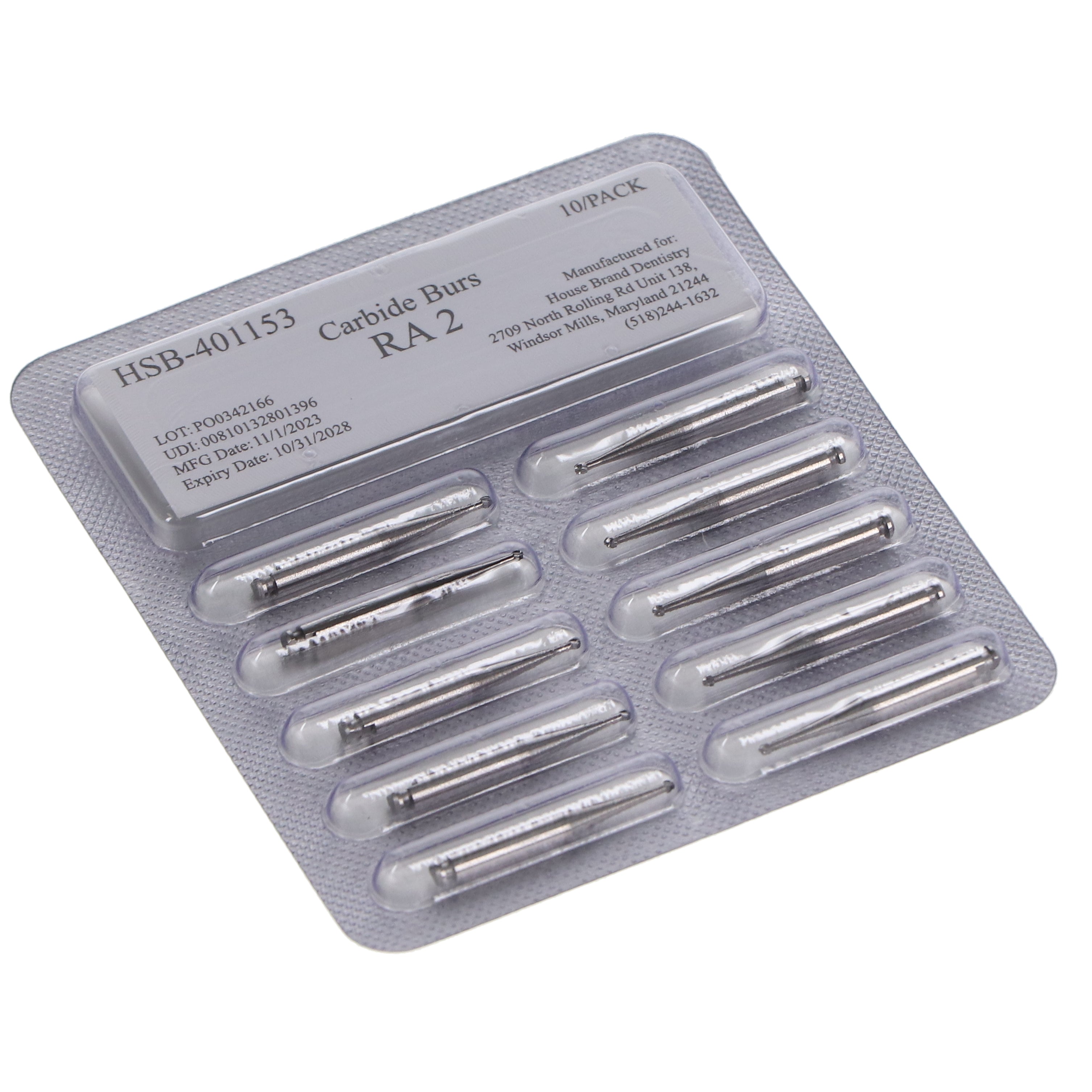 House Brand Dentistry 401153 HSB RA #2 Round Carbide Burs 100/Pk