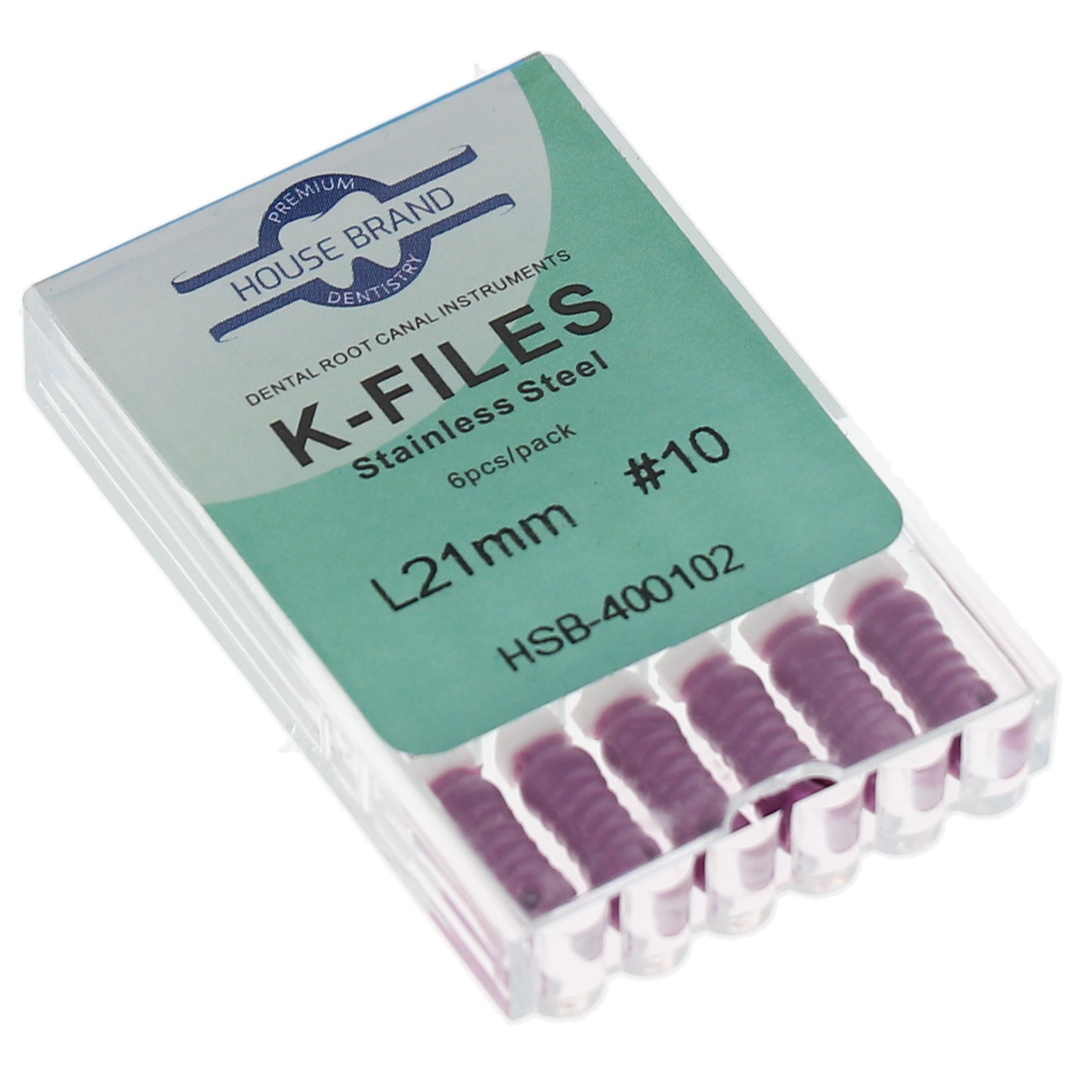 House Brand Dentistry 400102 HSB Endodontic K-Files 21mm #10 Purple Stainless Steel 6/Pk