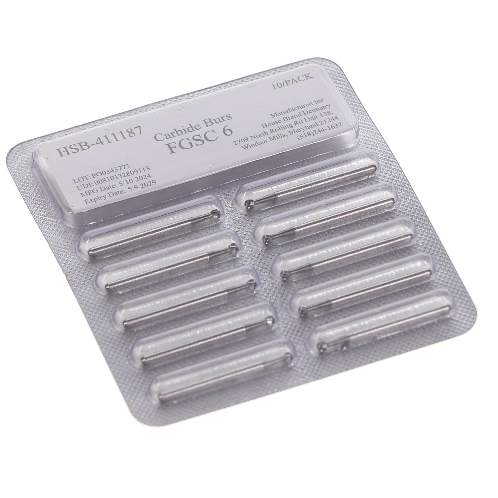 House Brand Dentistry 411187 HSB FG #6 Surgical Length Round Carbide Burs 10/Pk