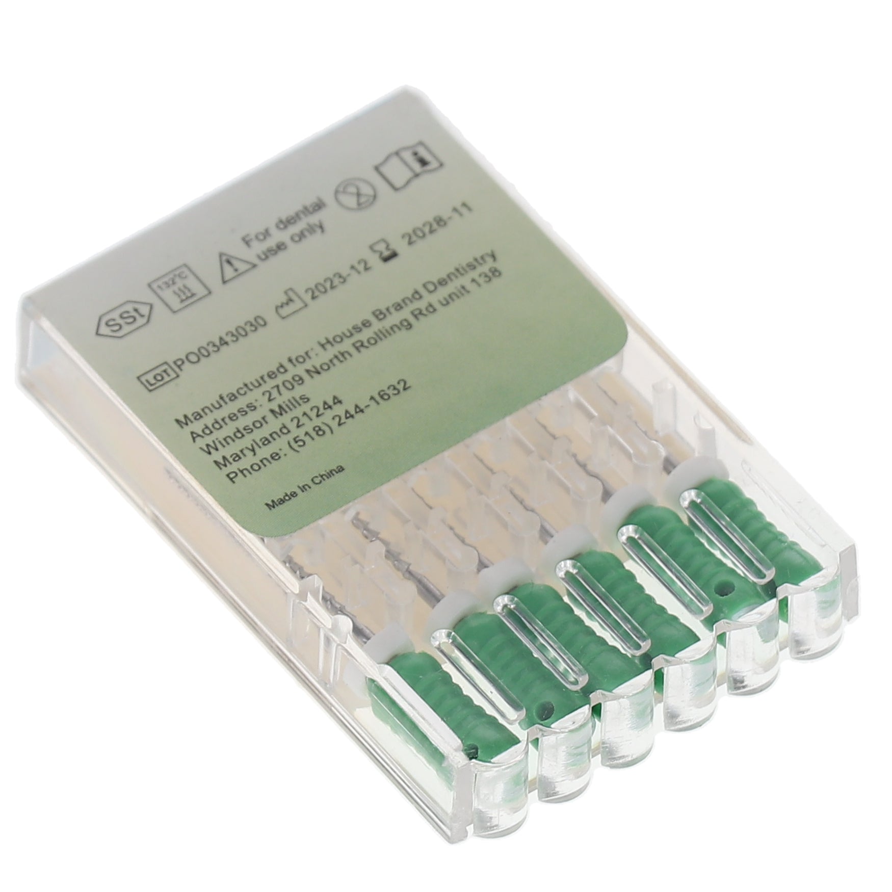 House Brand Dentistry 400463 HSB Hedstrom Endodontic Files 21mm #70 Green Stainless Steel 6/Pk