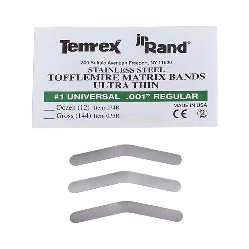 Temrex 074 Tofflemire Type Matrix Bands #1.001 Ultra Thin Regular 12/Pk