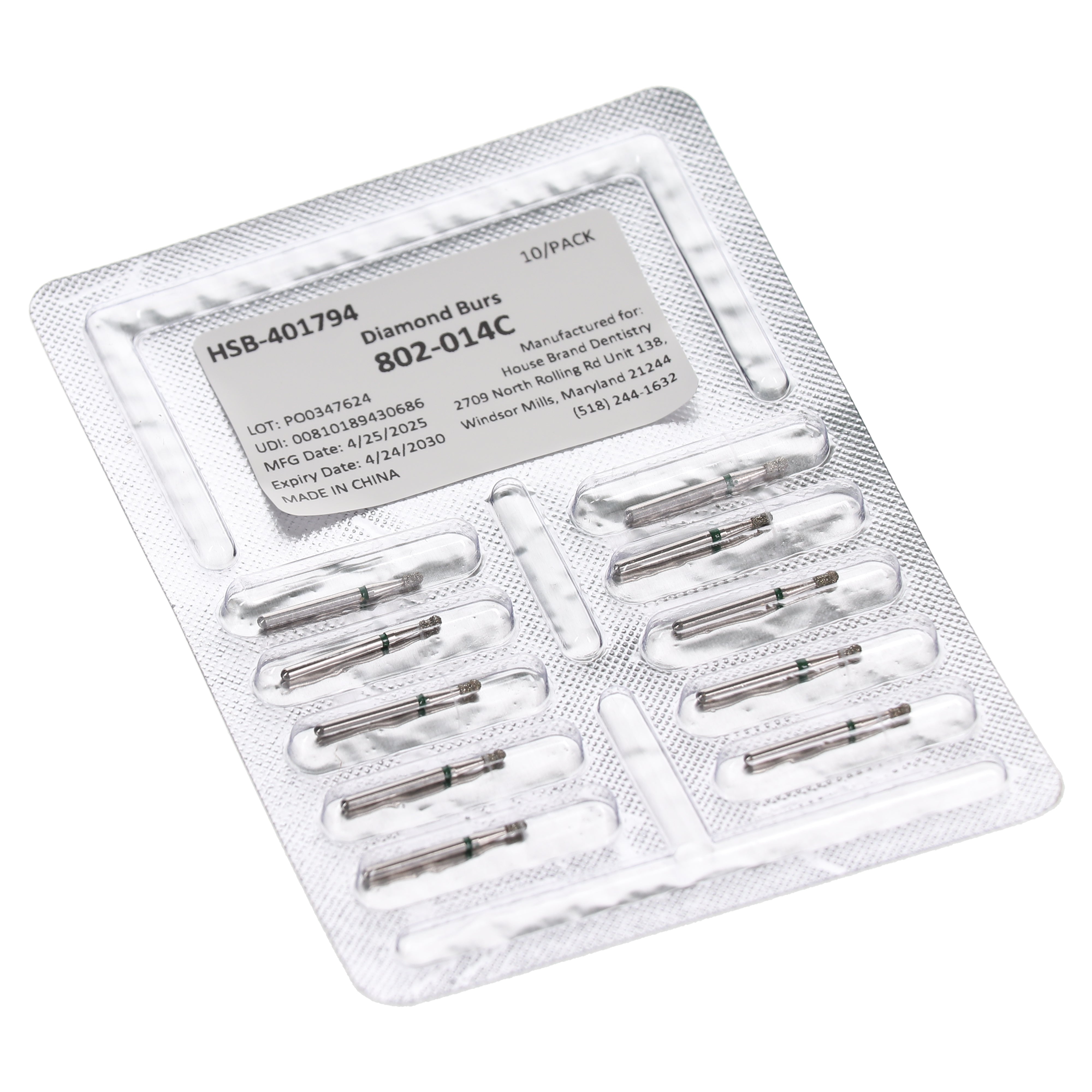 House Brand Dentistry 401794 HSB FG 802-014C Round Neck Coarse Grit Diamond Burs 10/Pk